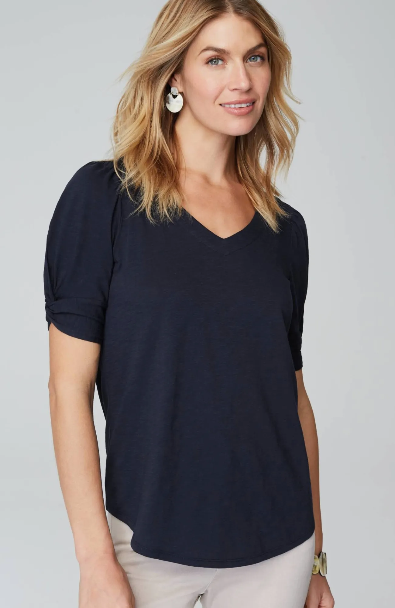 J.Jill Slub-Knit Twist-Sleeve Tee New