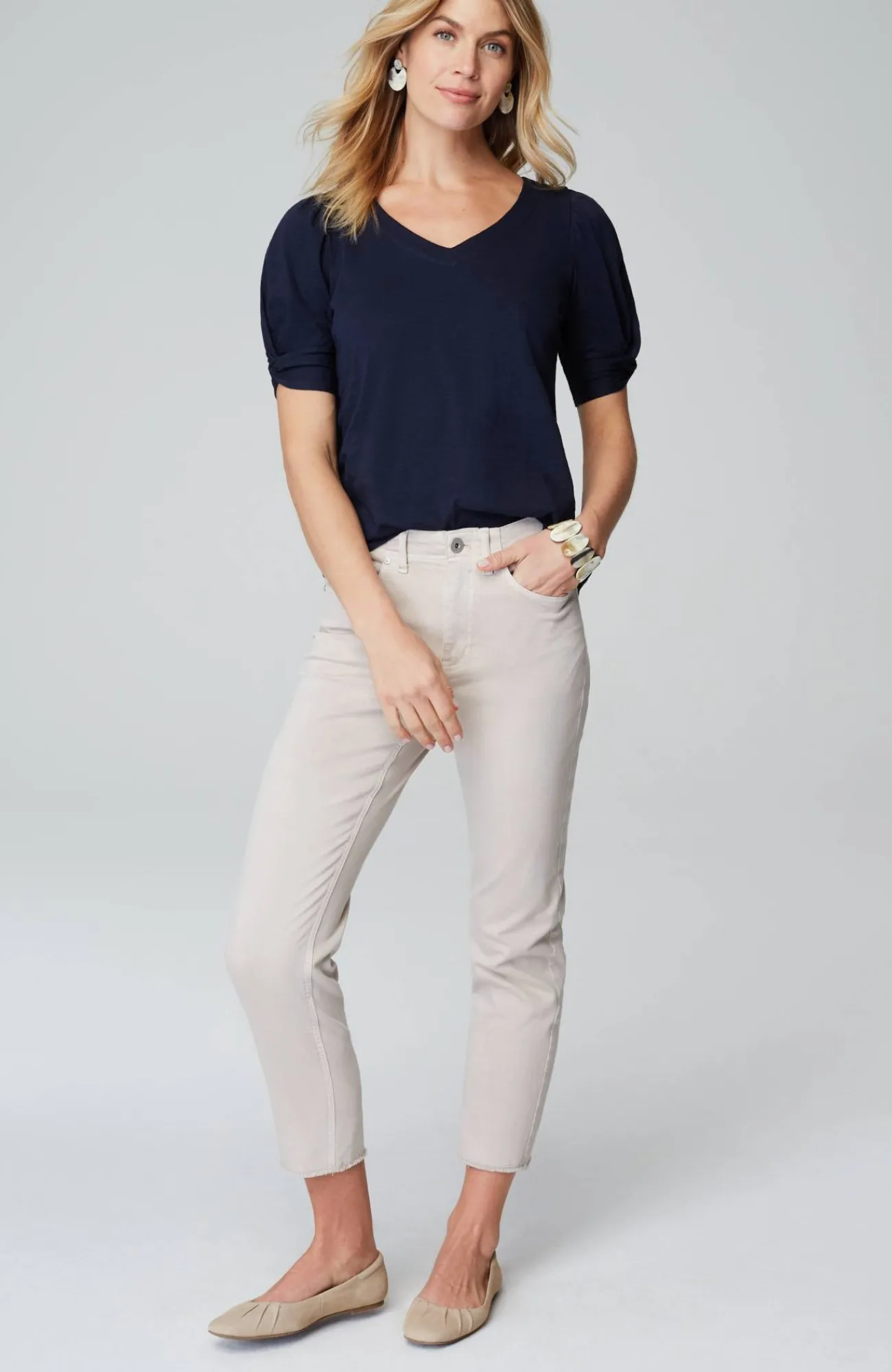 J.Jill Slub-Knit Twist-Sleeve Tee New