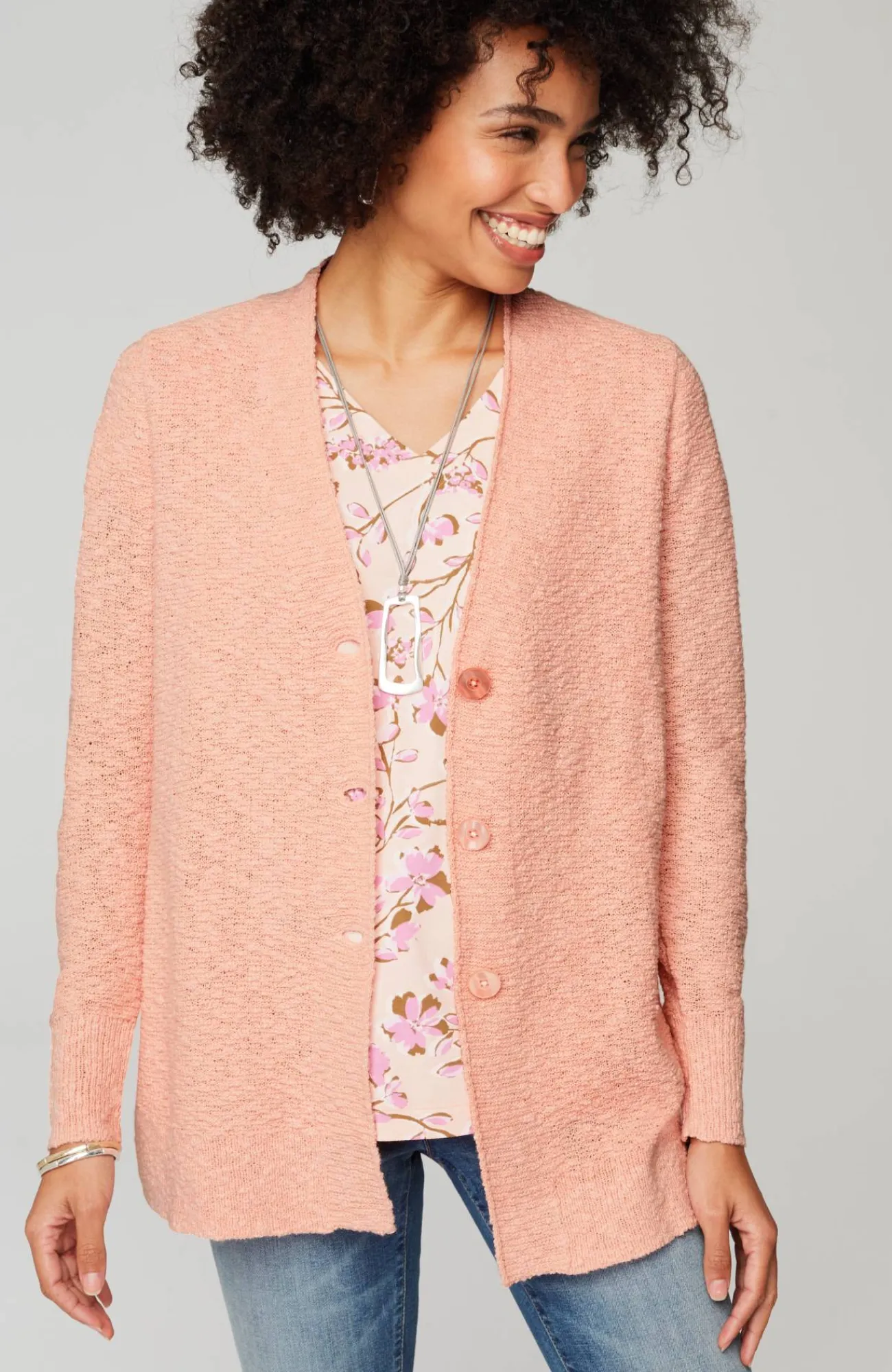 J.Jill Slub-Textured Button-Front Cardi Fashion