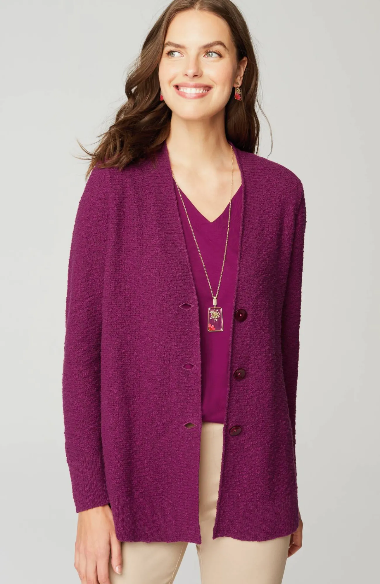 J.Jill Slub-Textured Button-Front Cardi Fashion