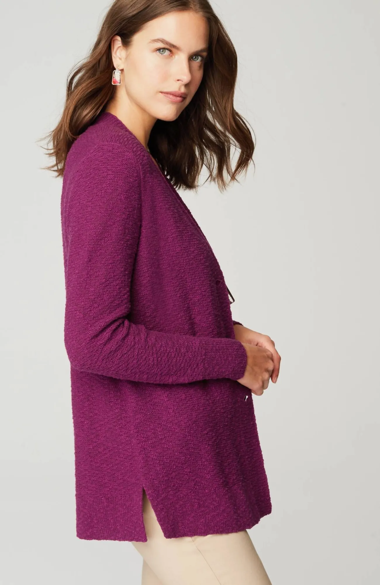 J.Jill Slub-Textured Button-Front Cardi Fashion