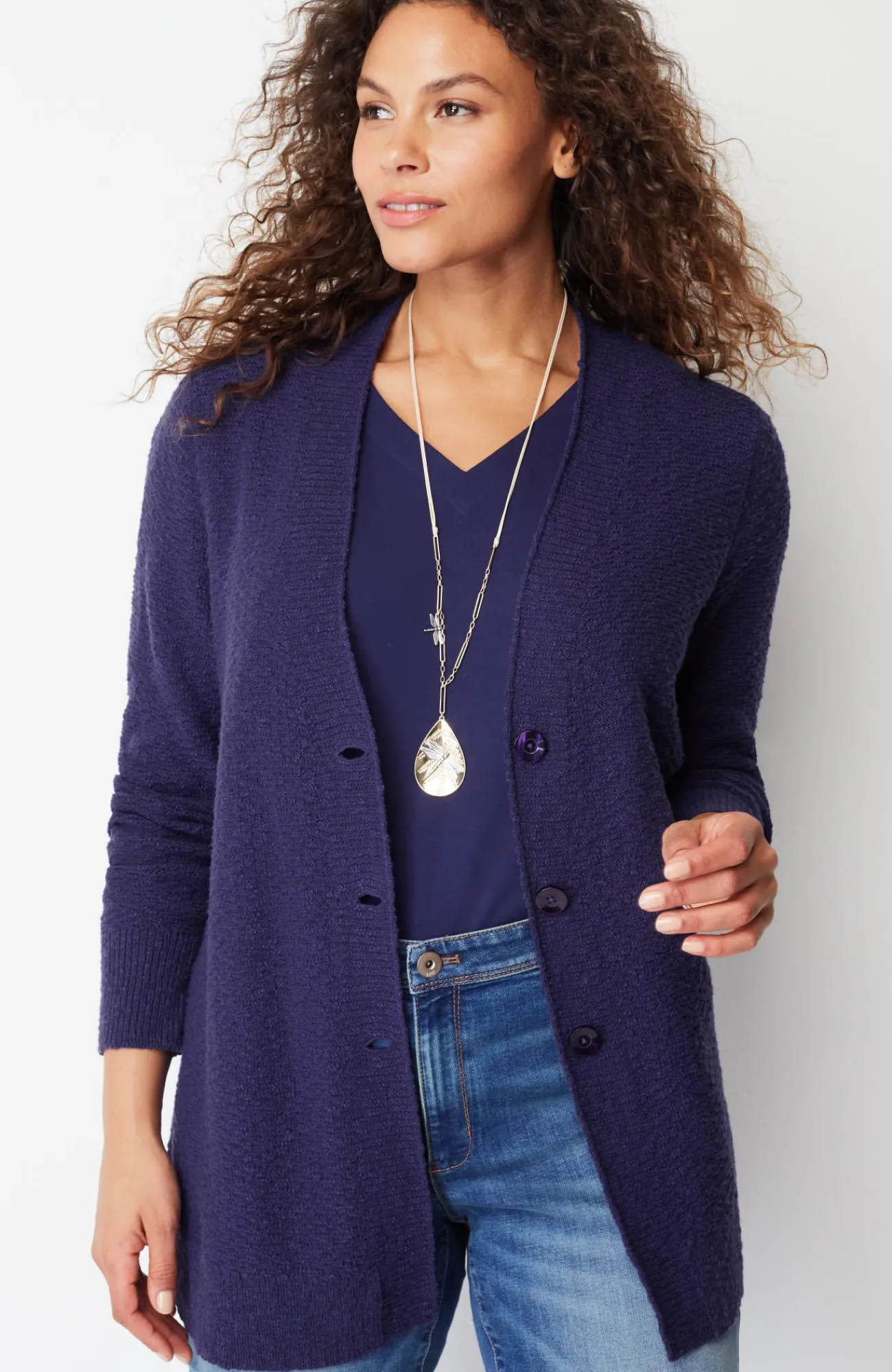 J.Jill Slub-Textured Button-Front Cardi Fashion