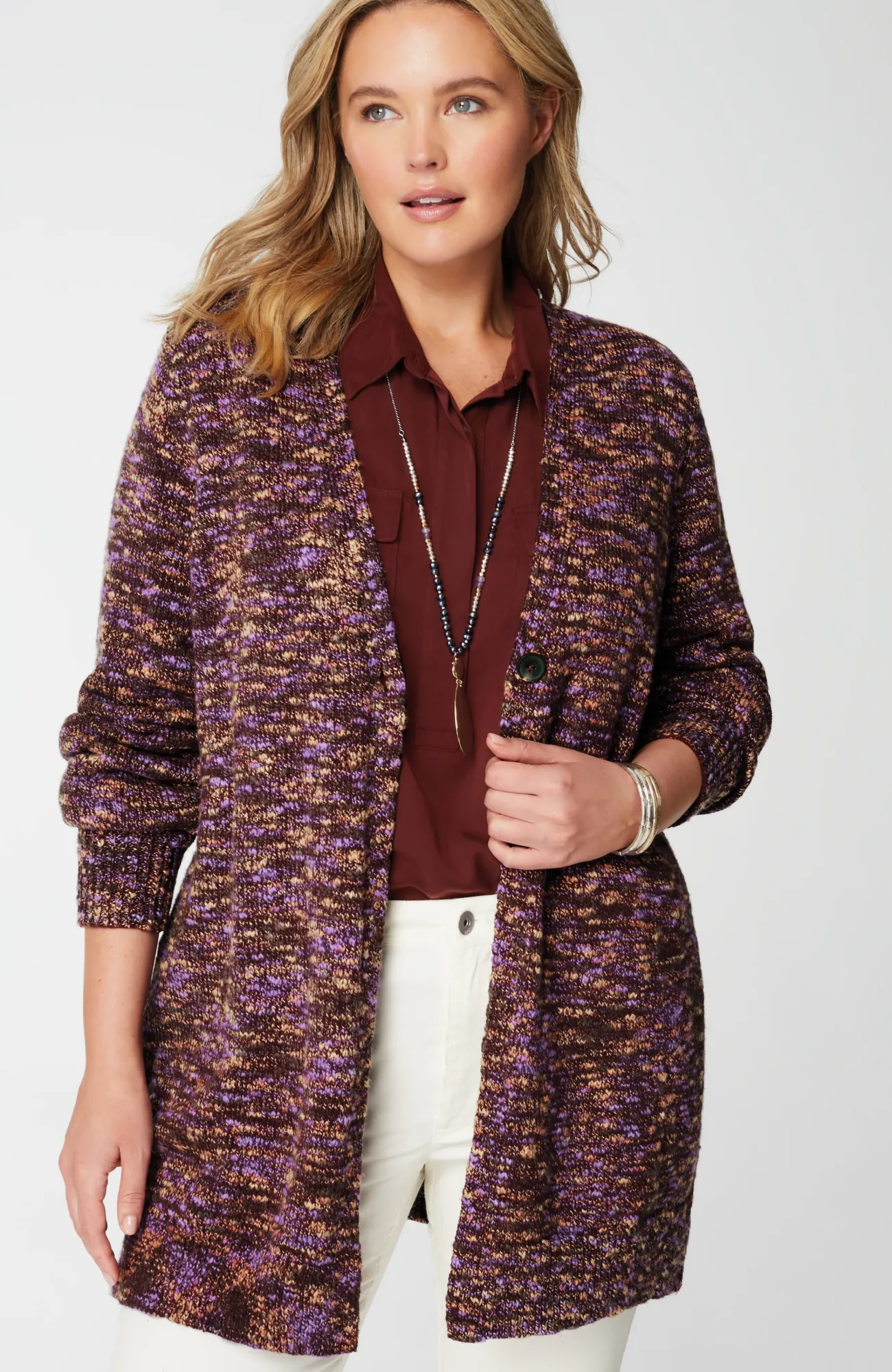 J.Jill Slub-Textured Space-Dyed Cardi Best