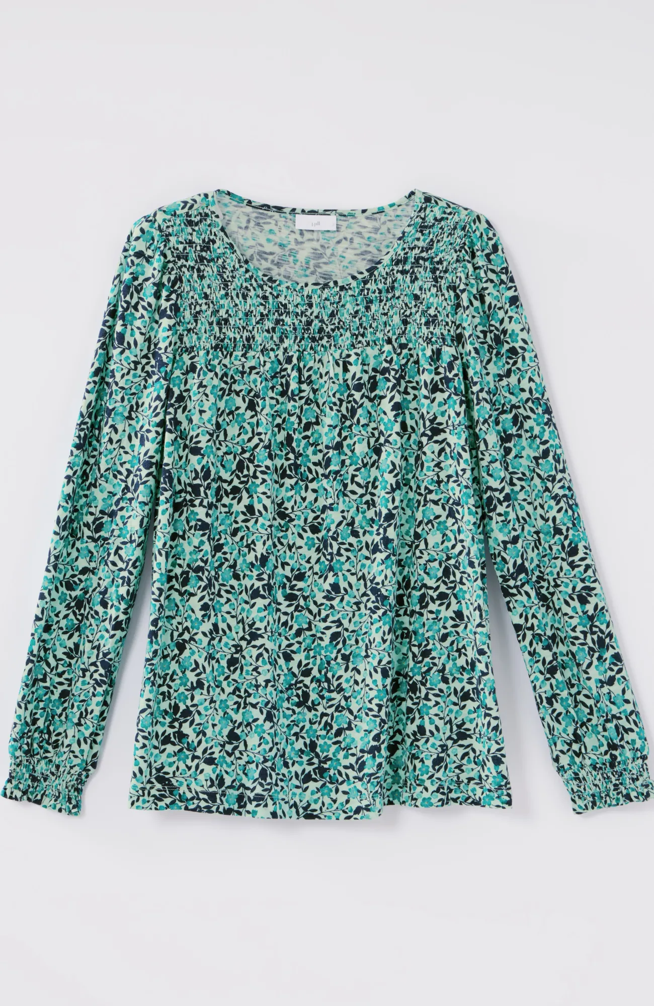 J.Jill Smocked Floral Top Sweet Agave Clustered Flowers Outlet