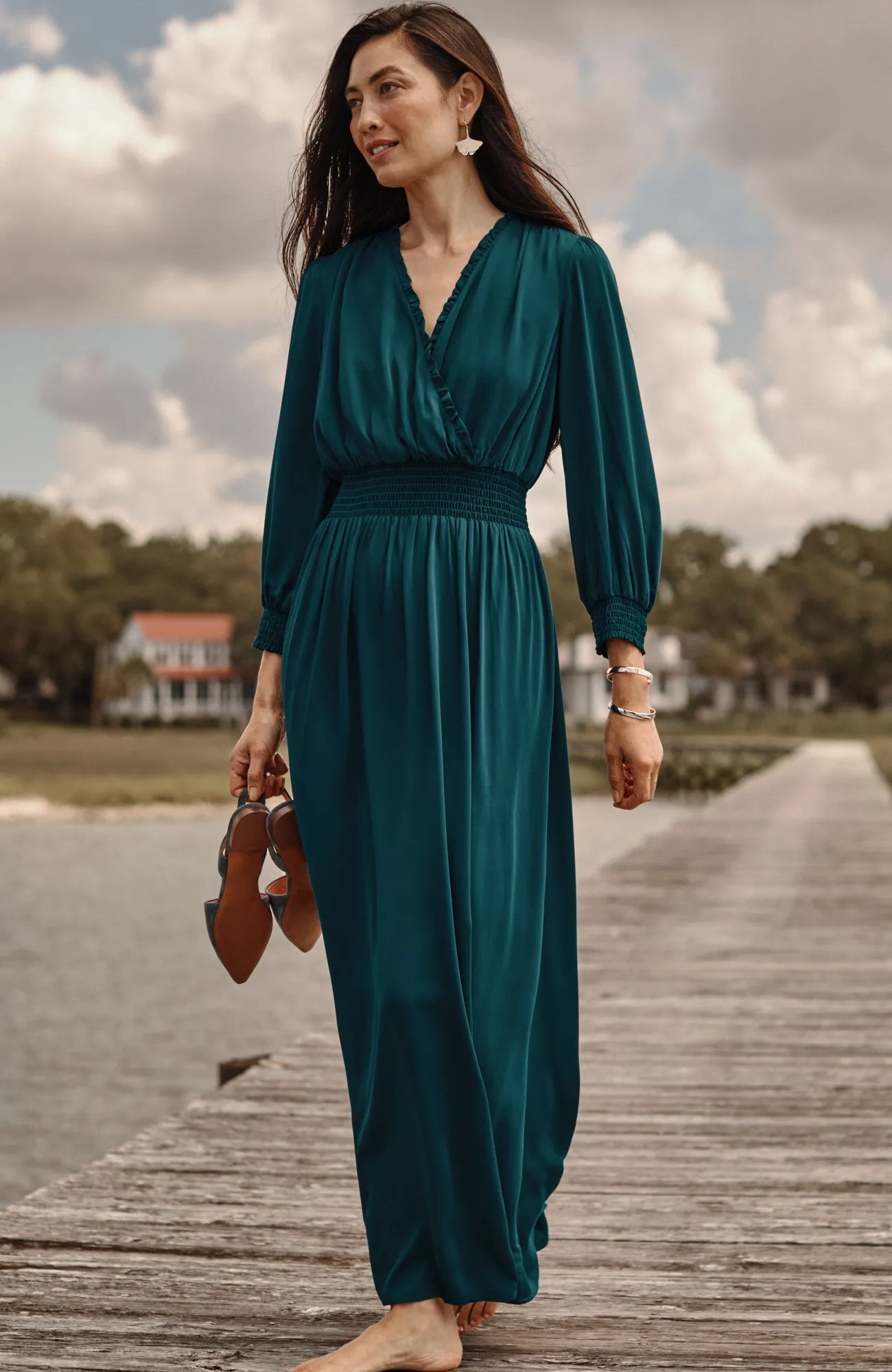 J.Jill Smocked Sateen Dress Sale