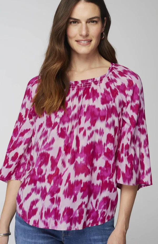 J.Jill Smocked Scoop-Neck Top Peony Watercolor Ikat New