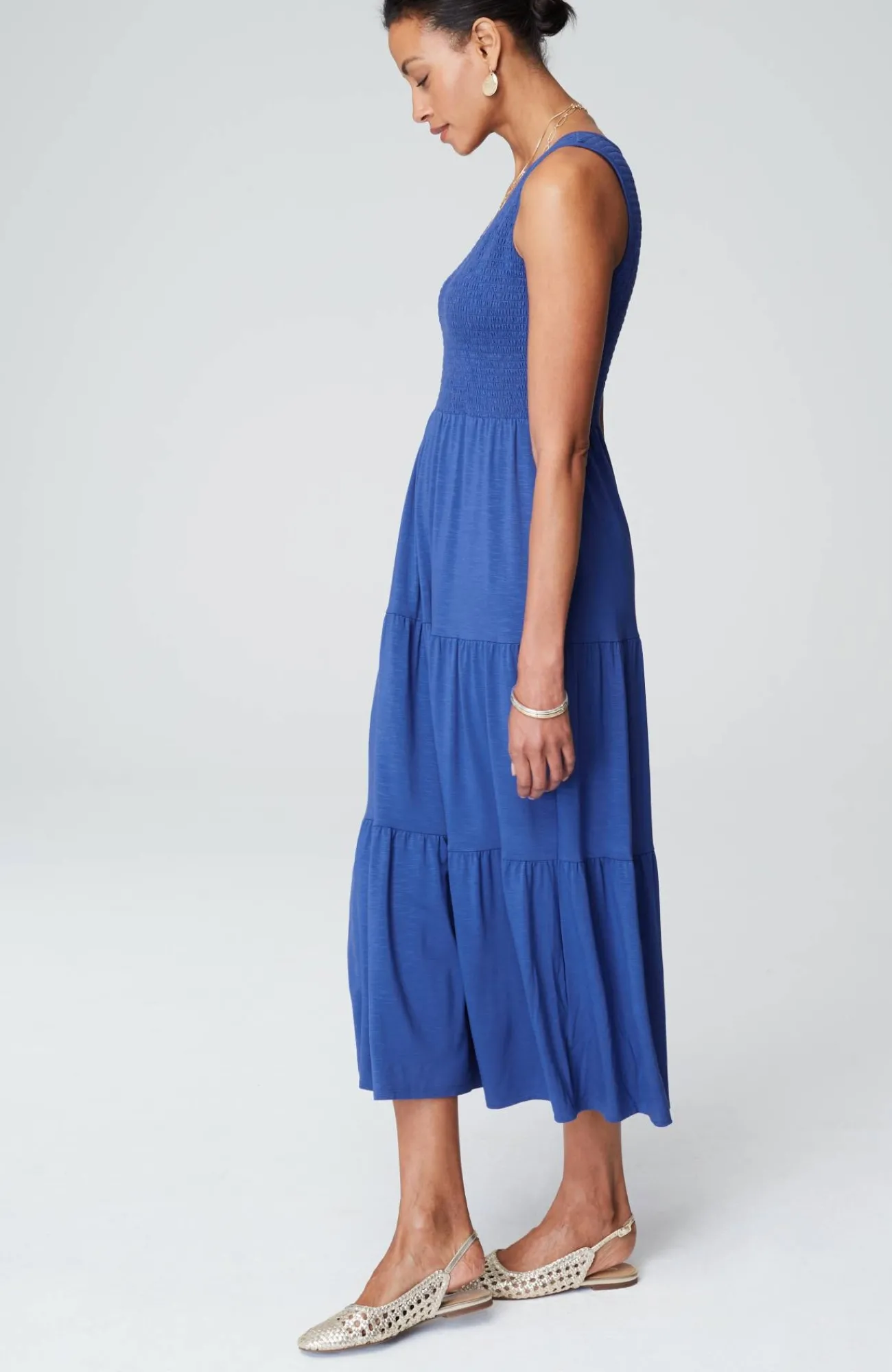 J.Jill Smocked Tiered Midi Dress Cheap