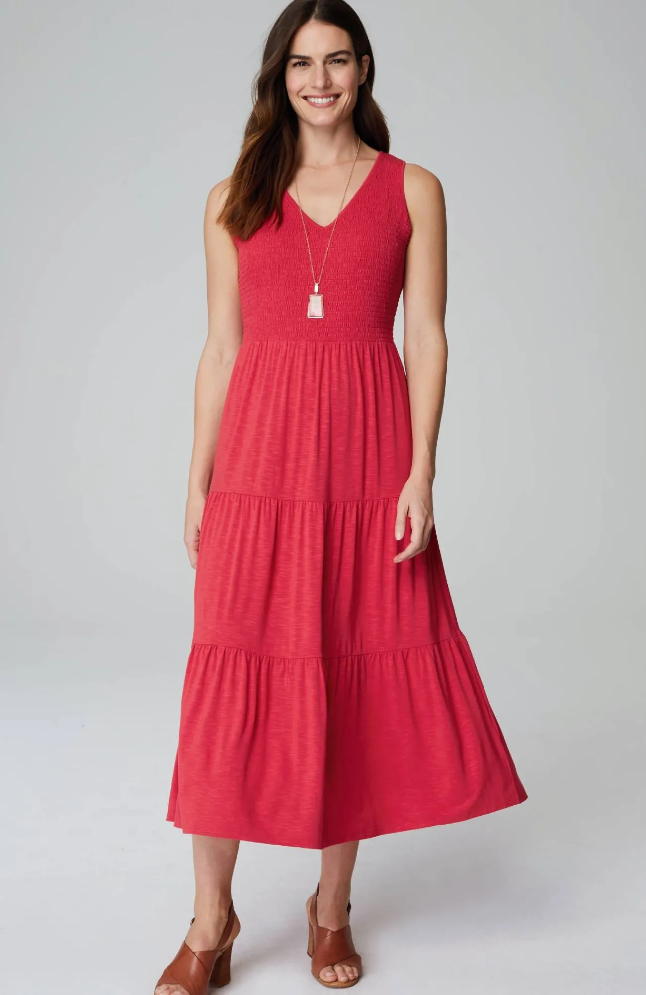 J.Jill Smocked Tiered Midi Dress Cheap
