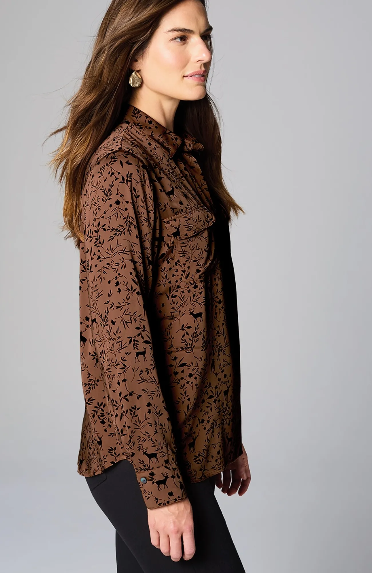 J.Jill Soft Luxe Utility Popover Vicuna Whimsical Woodland Online