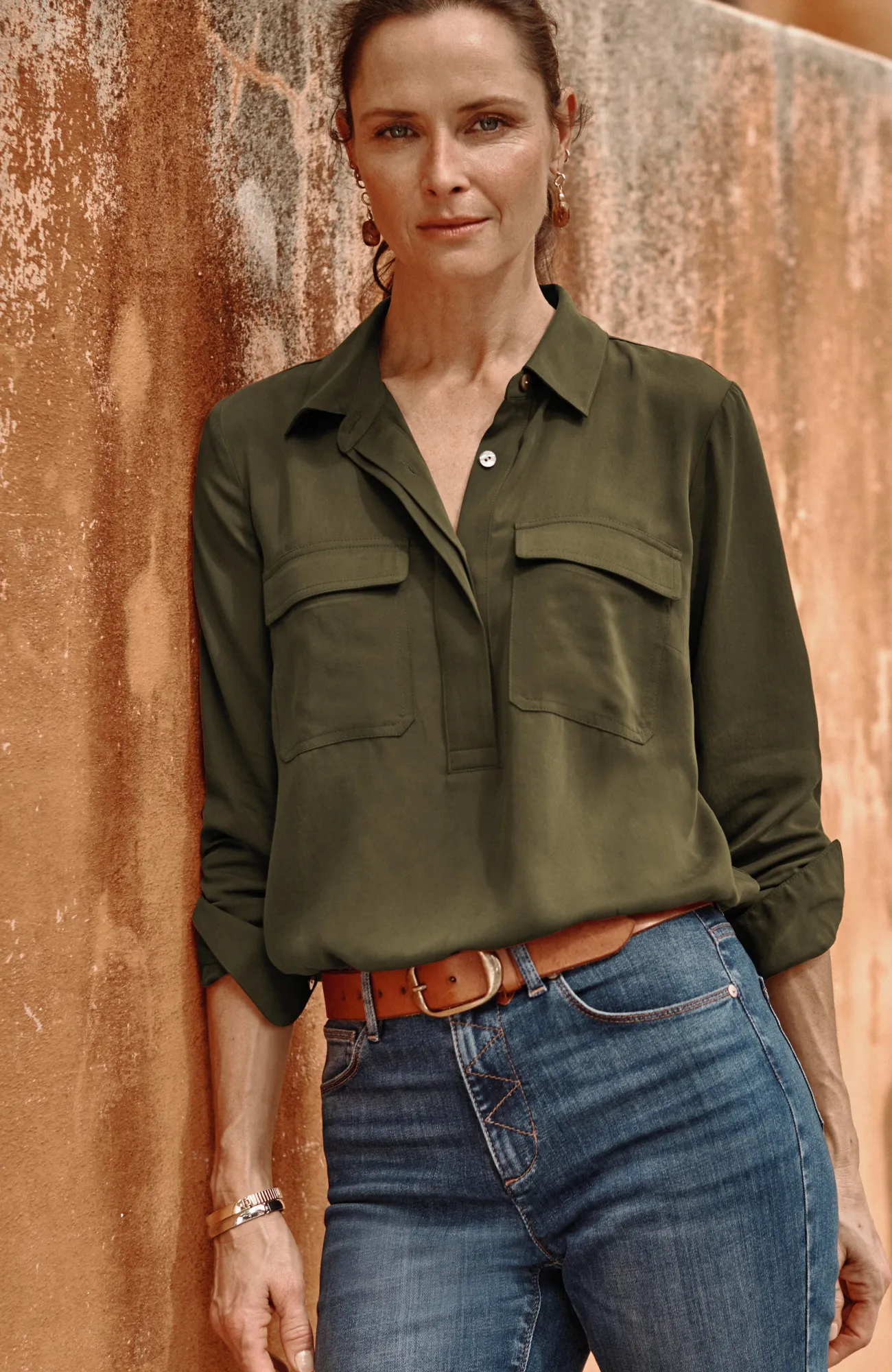 J.Jill Soft Luxe Utility Popover Vicuna Whimsical Woodland Online