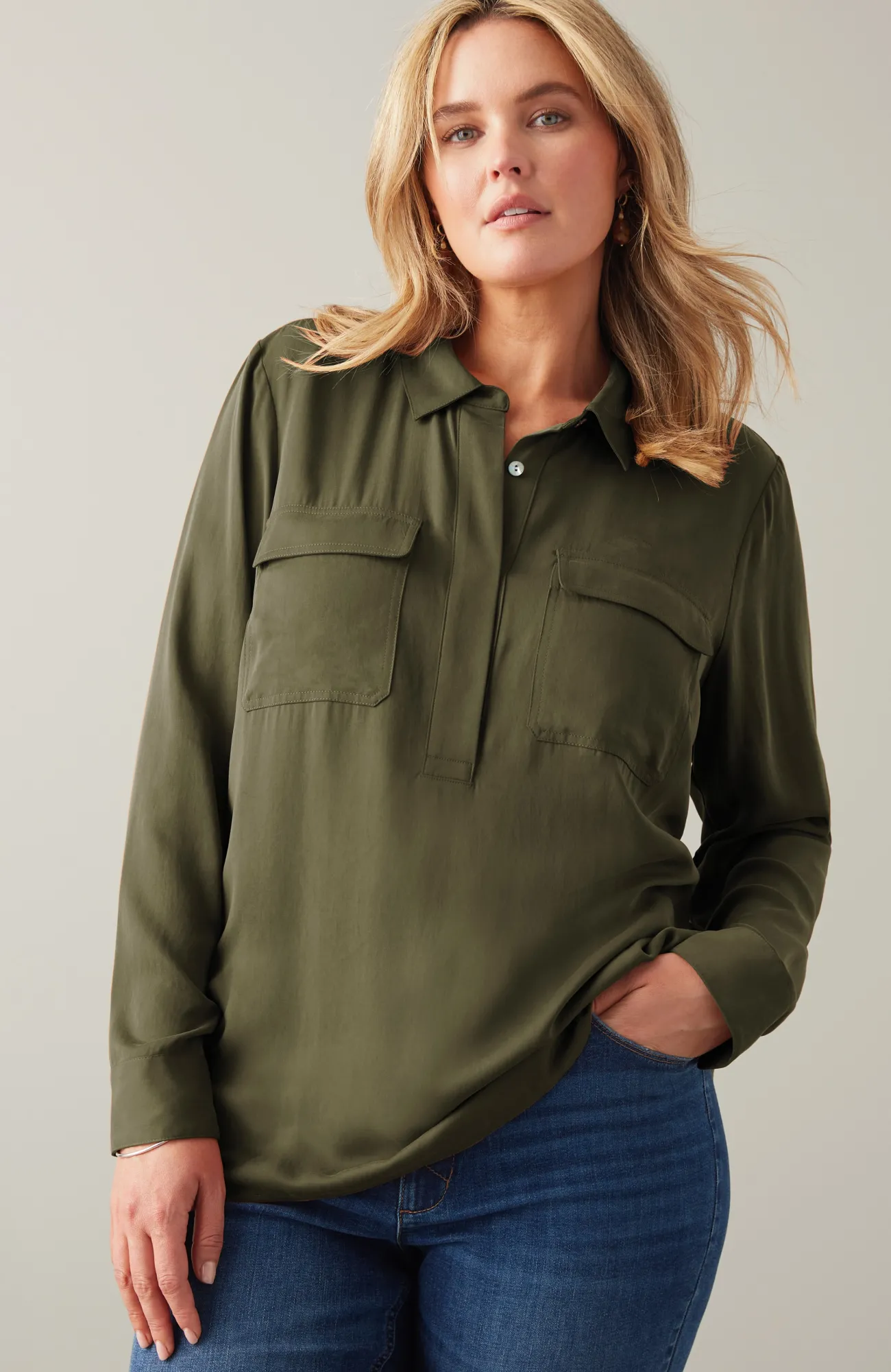 J.Jill Soft Luxe Utility Popover Vicuna Whimsical Woodland Online