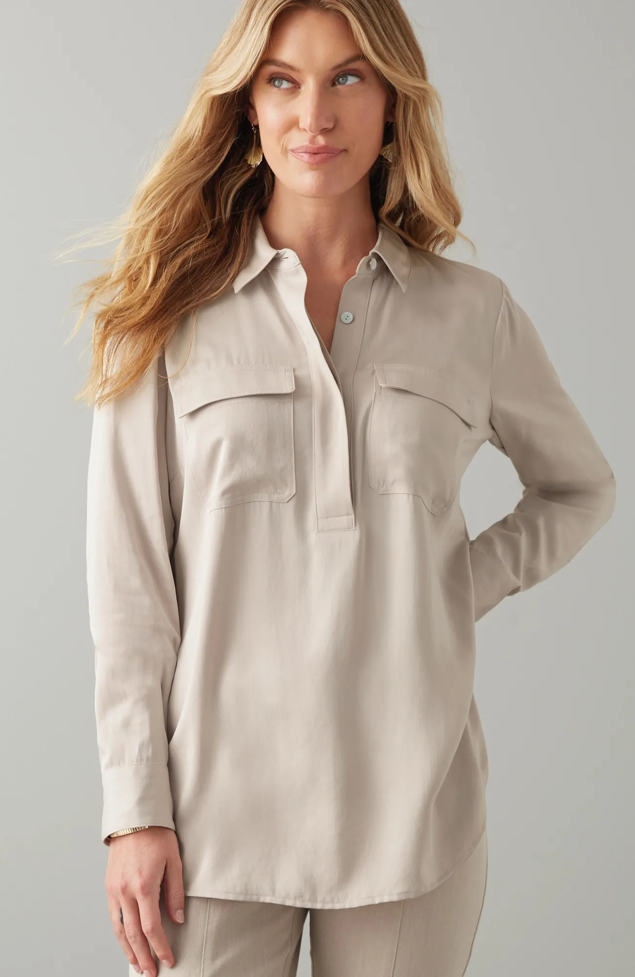 J.Jill Soft Luxe Utility Popover Vicuna Whimsical Woodland Online