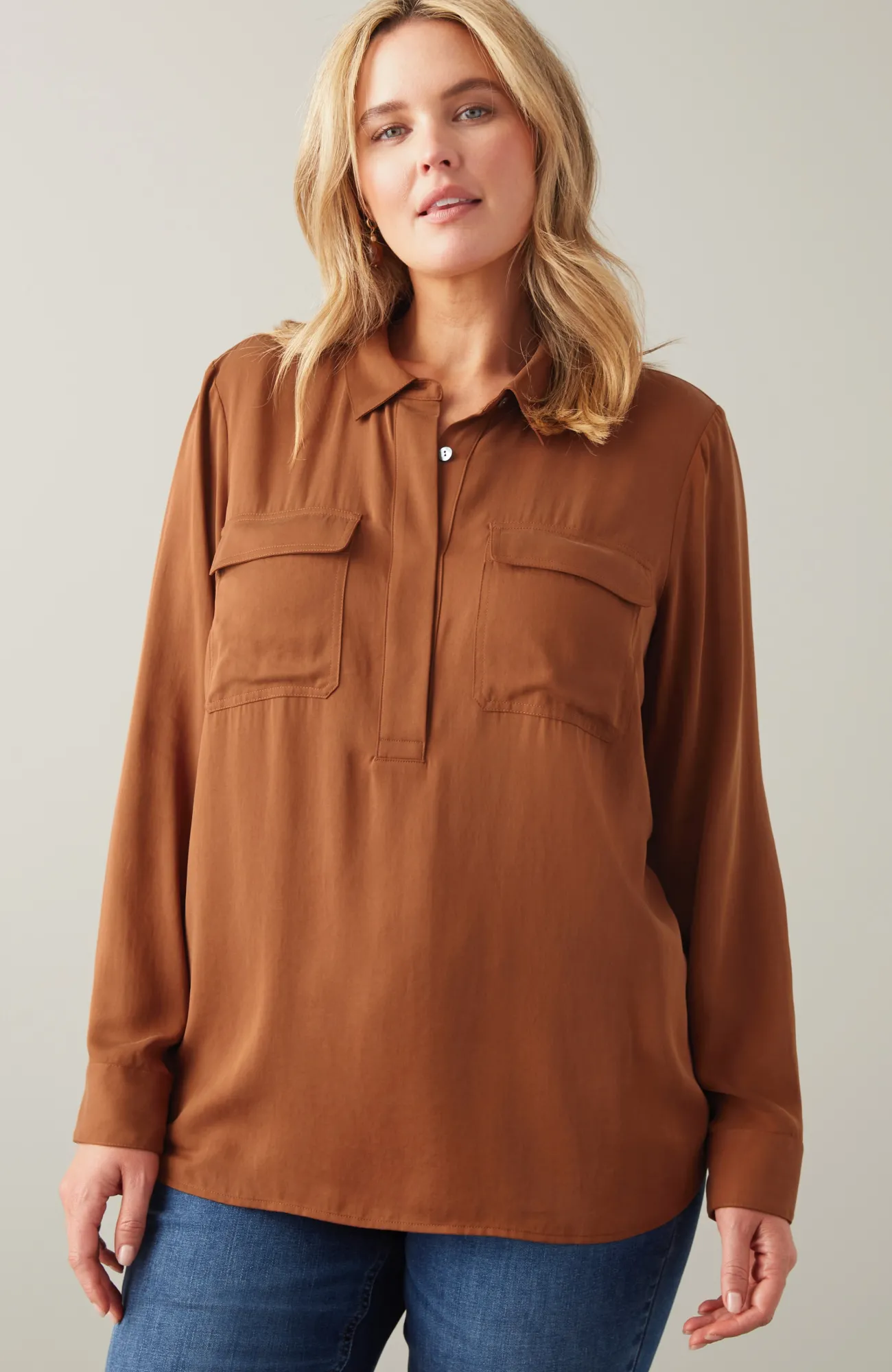 J.Jill Soft Luxe Utility Popover Vicuna Whimsical Woodland Online