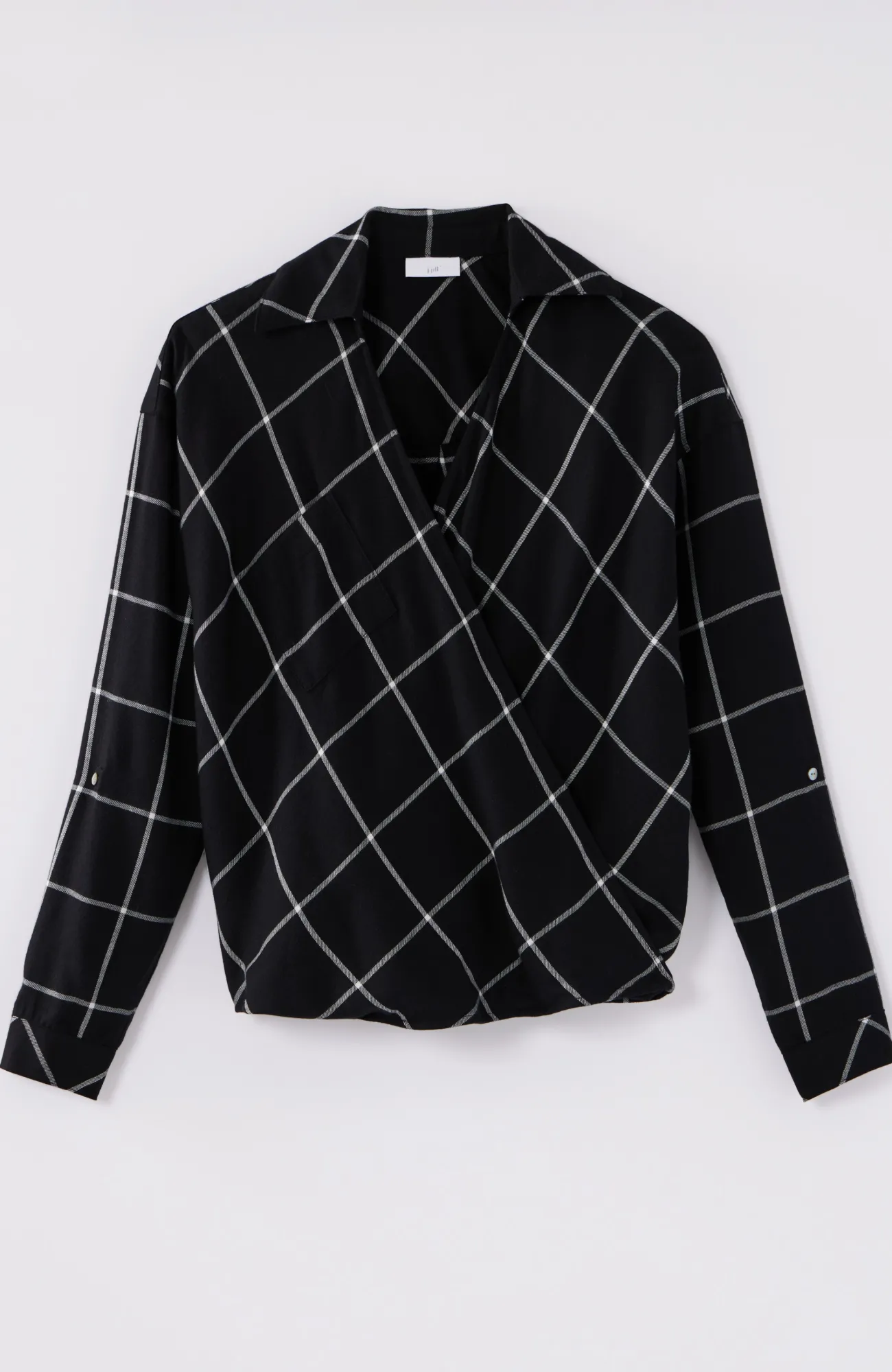 J.Jill Soft-Brushed Plaid Twist-Front Shirt Black/cream Best Sale