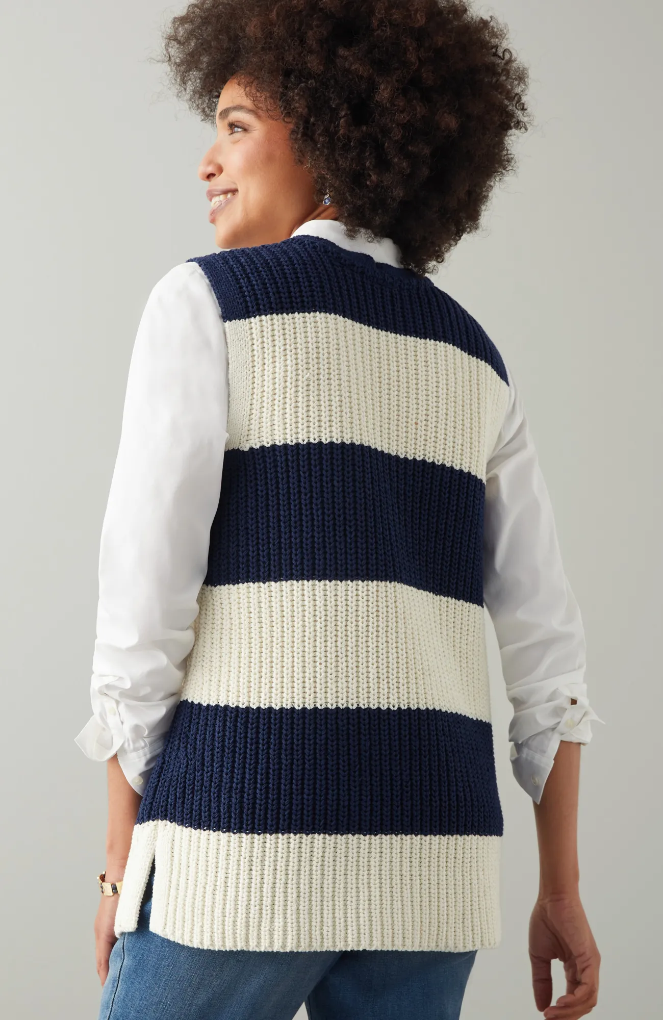 J.Jill Striped Pullover Vest True Navy/cream Fashion