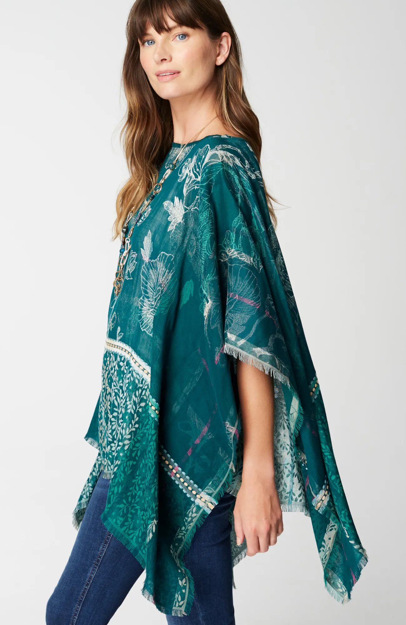 J.Jill Tapestry Jacquard Poncho Evergreen Multi Online