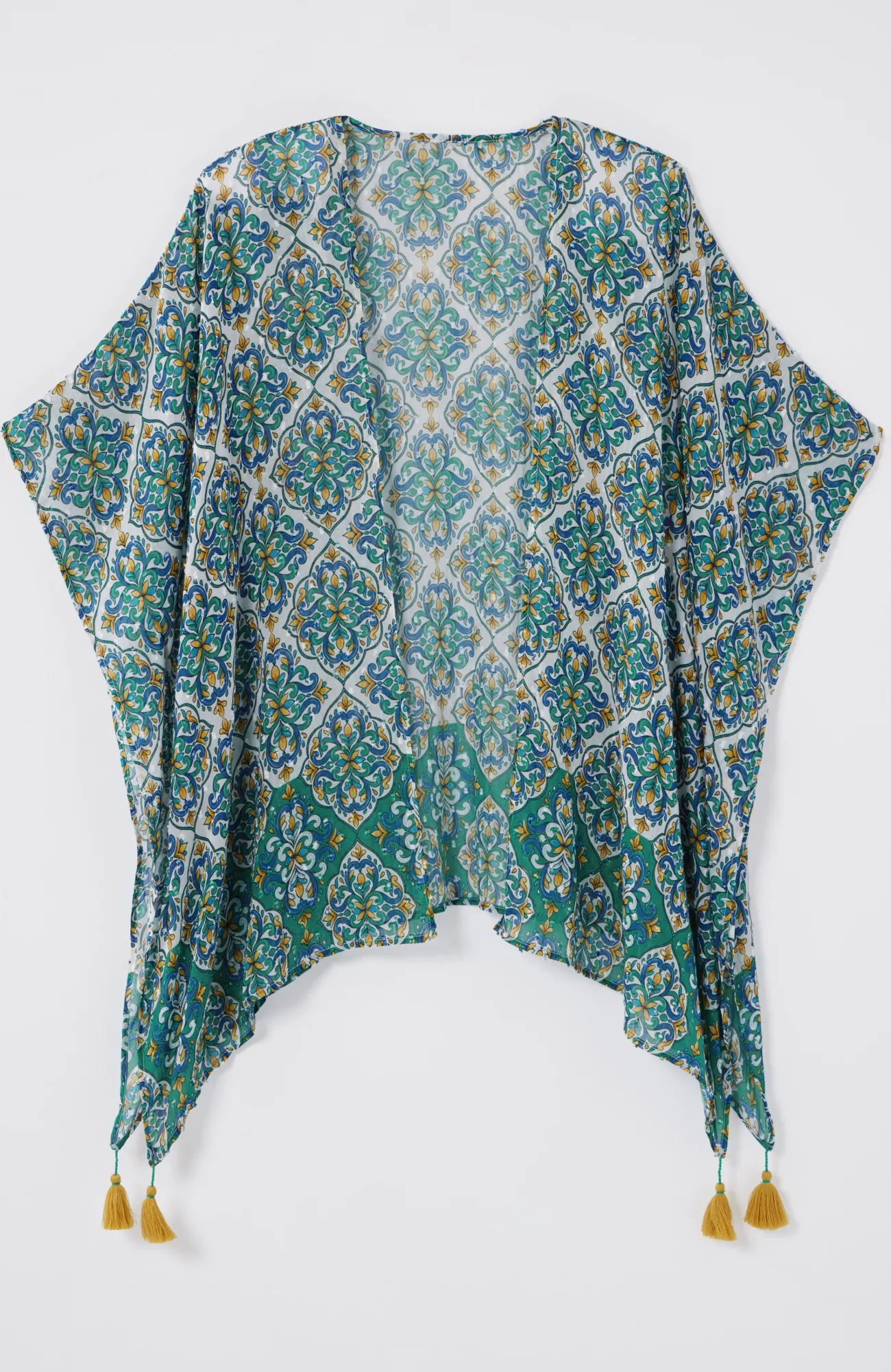 J.Jill Tasseled-Border Geo Ruana Blue Topaz Multi Best