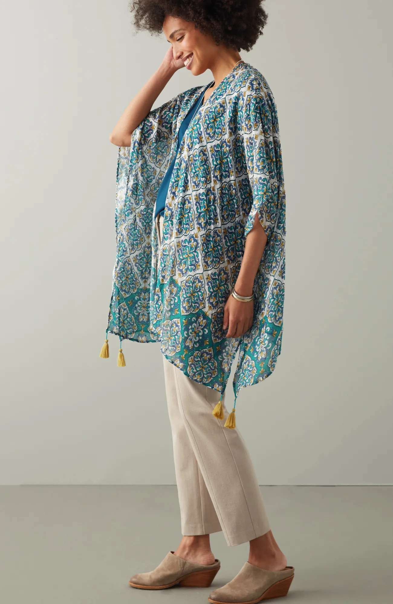 J.Jill Tasseled-Border Geo Ruana Blue Topaz Multi Best
