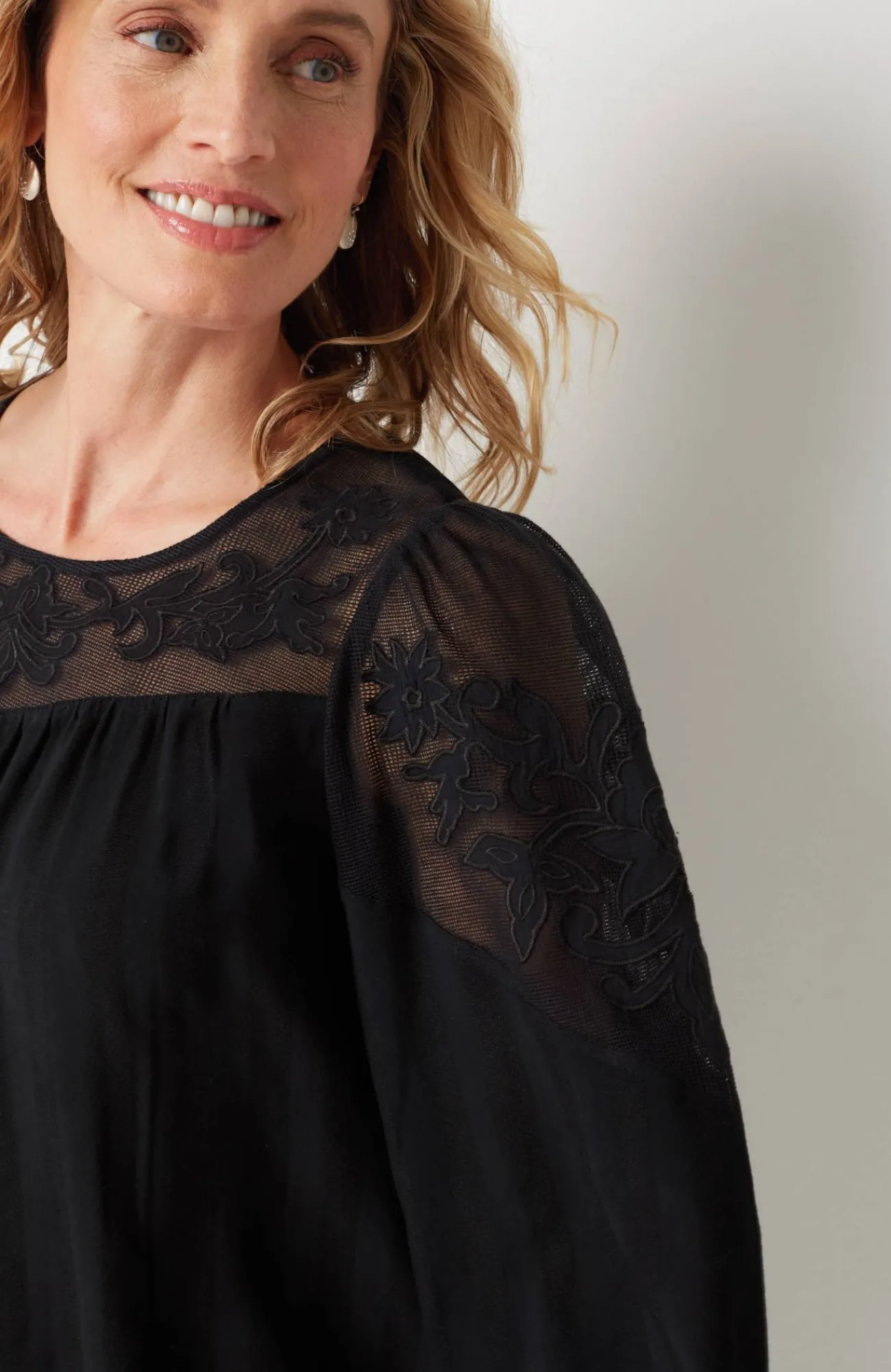 J.Jill Textured Appliqué Top Black Hot