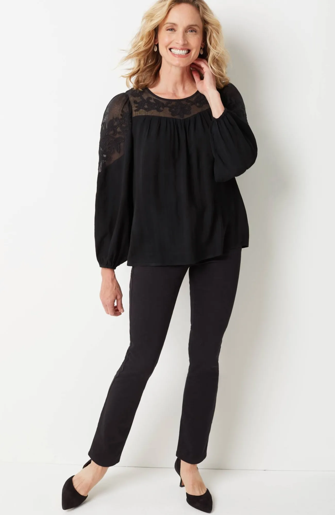 J.Jill Textured Appliqué Top Black Hot