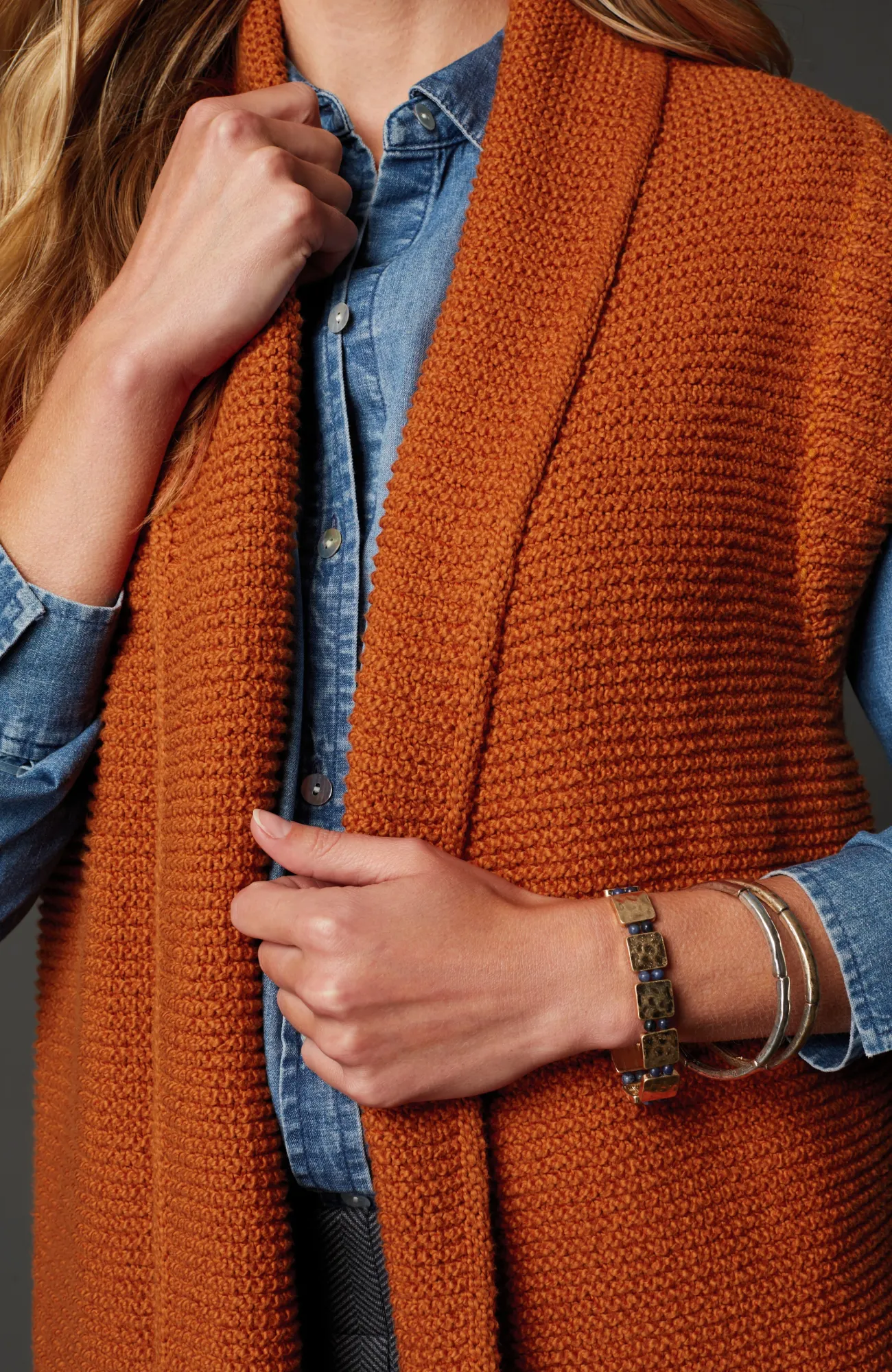 J.Jill Textured Long Gilet Vest Tamarind Fashion