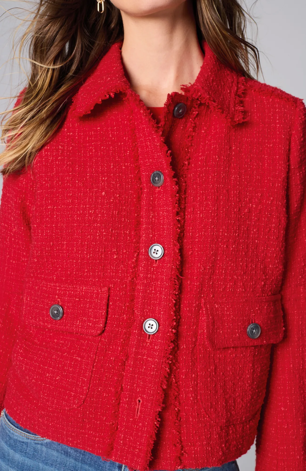 J.Jill Textured-Tweed Jacket Ruby Red Clearance