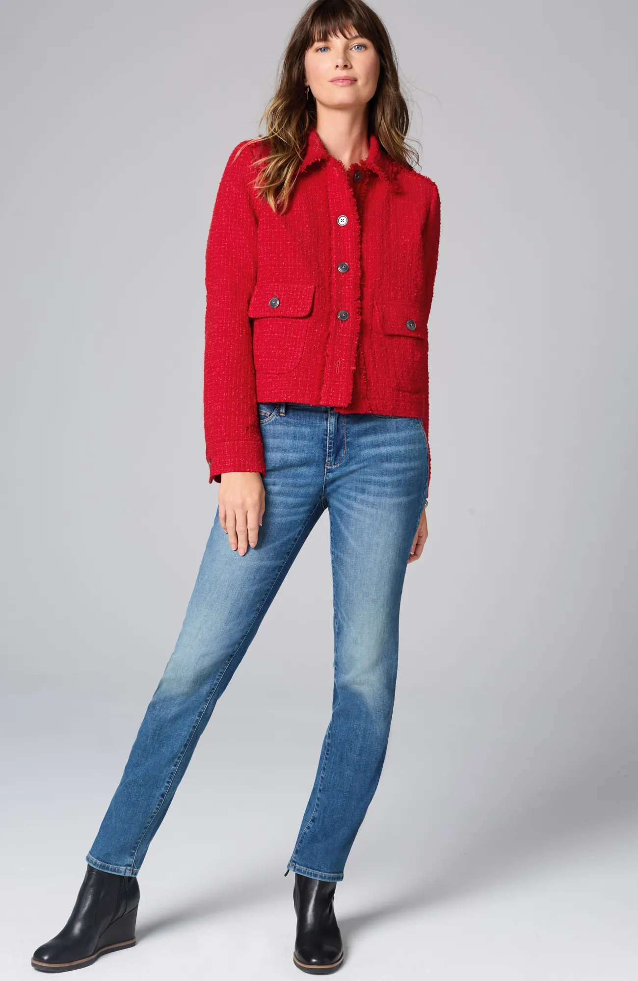J.Jill Textured-Tweed Jacket Ruby Red Clearance