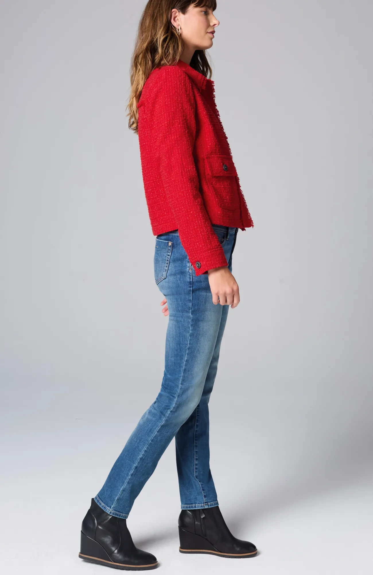 J.Jill Textured-Tweed Jacket Ruby Red Clearance