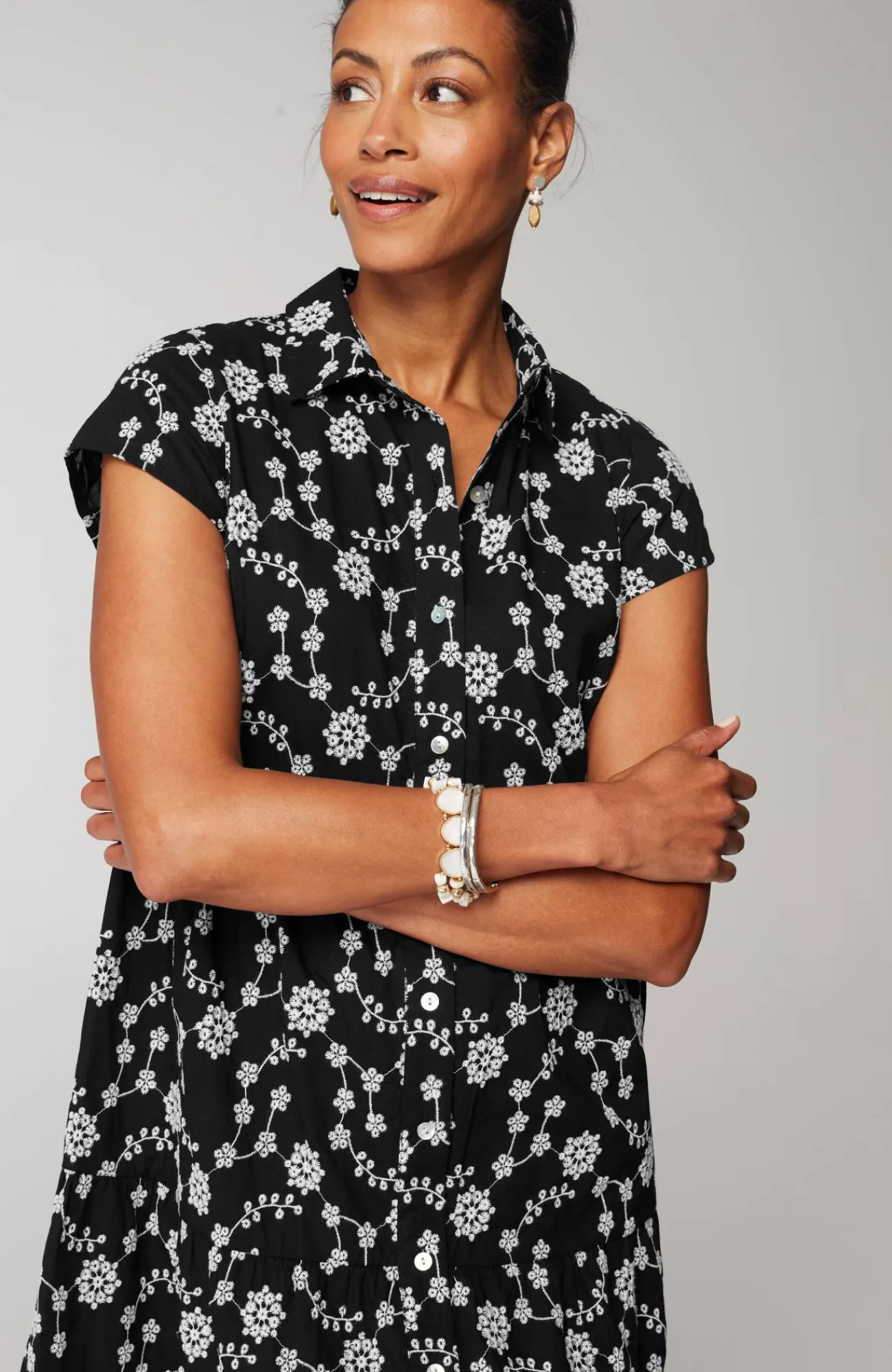 J.Jill Tiered Embroidery Shirtdress Black/white Shop
