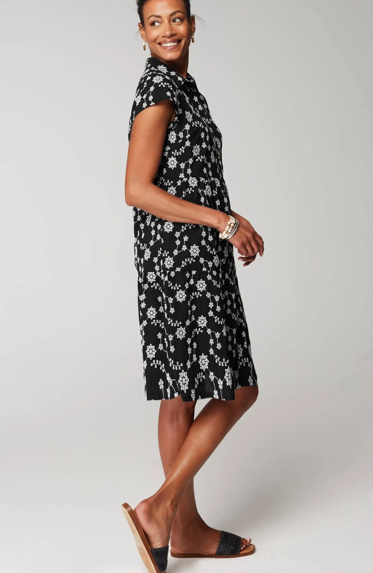 J.Jill Tiered Embroidery Shirtdress Black/white Shop