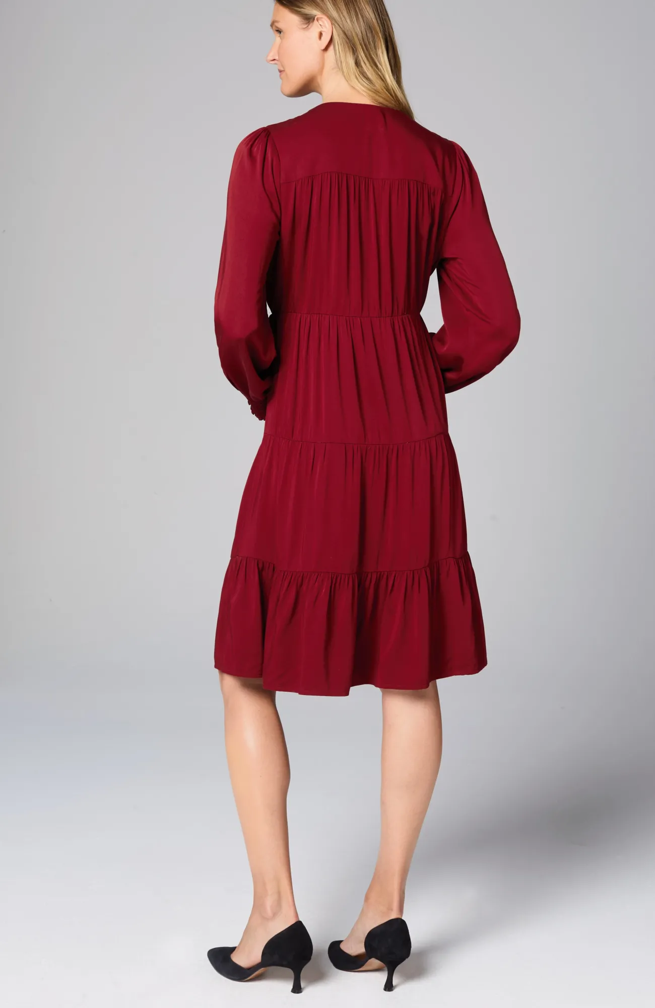 J.Jill Tiered Smocked-Sleeve Dress Crimson Cheap
