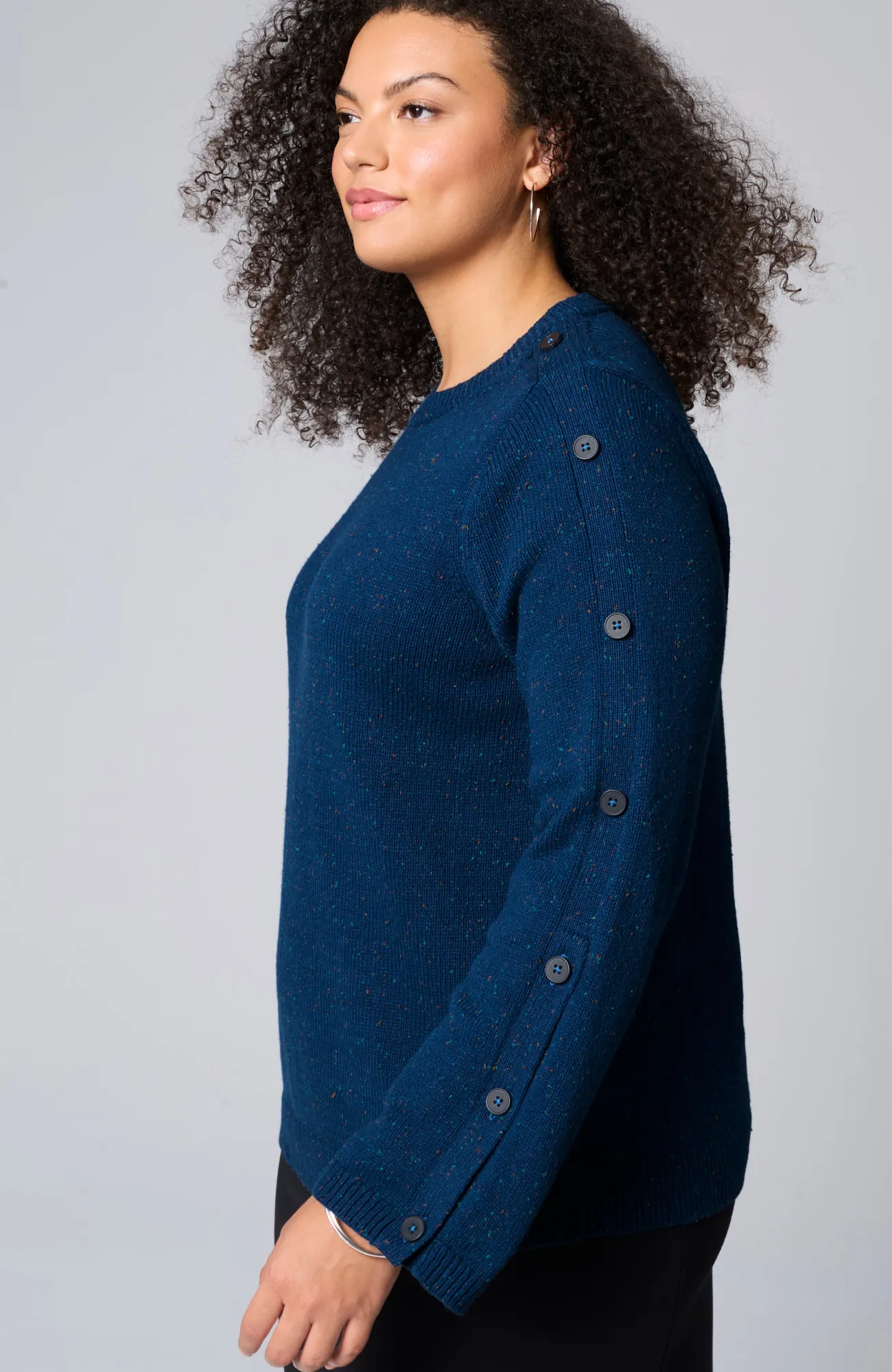 J.Jill Tweed Buttoned-Sleeve Sweater Fashion