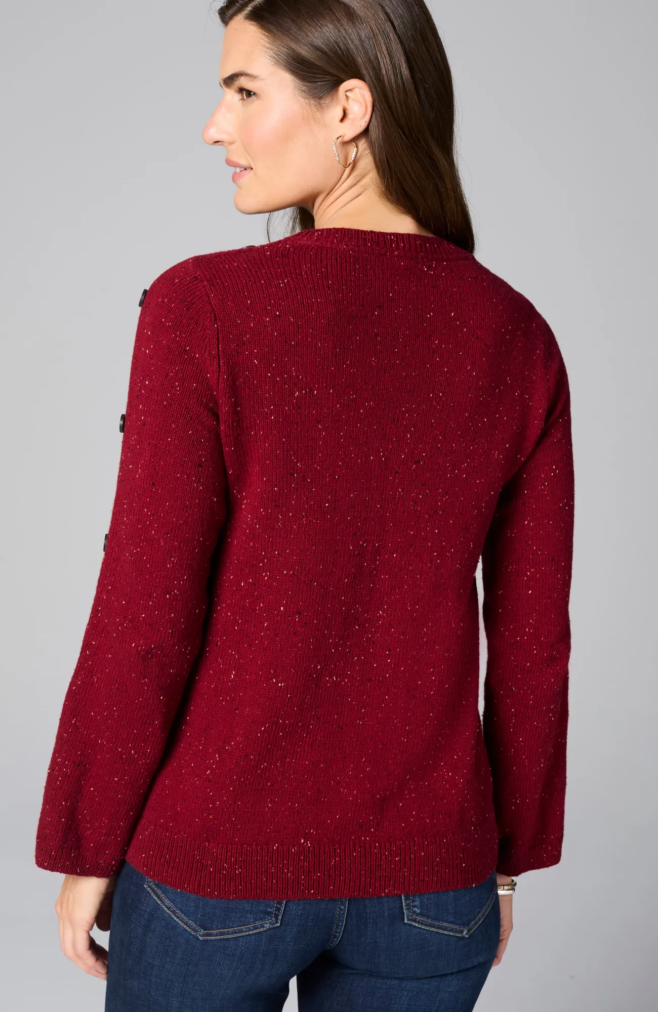 J.Jill Tweed Buttoned-Sleeve Sweater Fashion