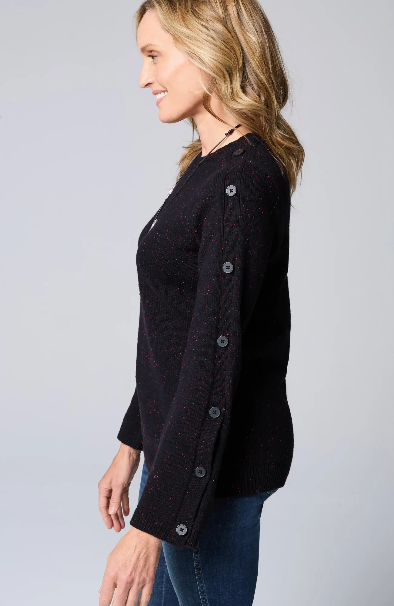 J.Jill Tweed Buttoned-Sleeve Sweater Fashion