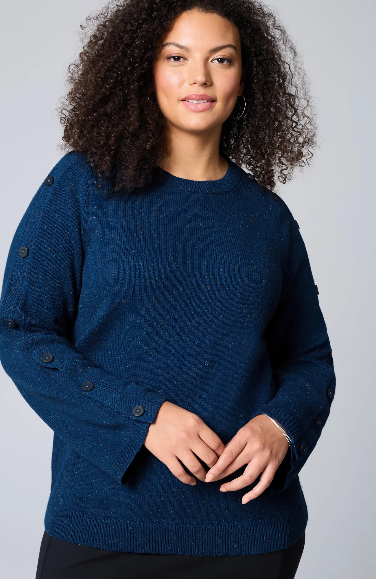 J.Jill Tweed Buttoned-Sleeve Sweater Fashion