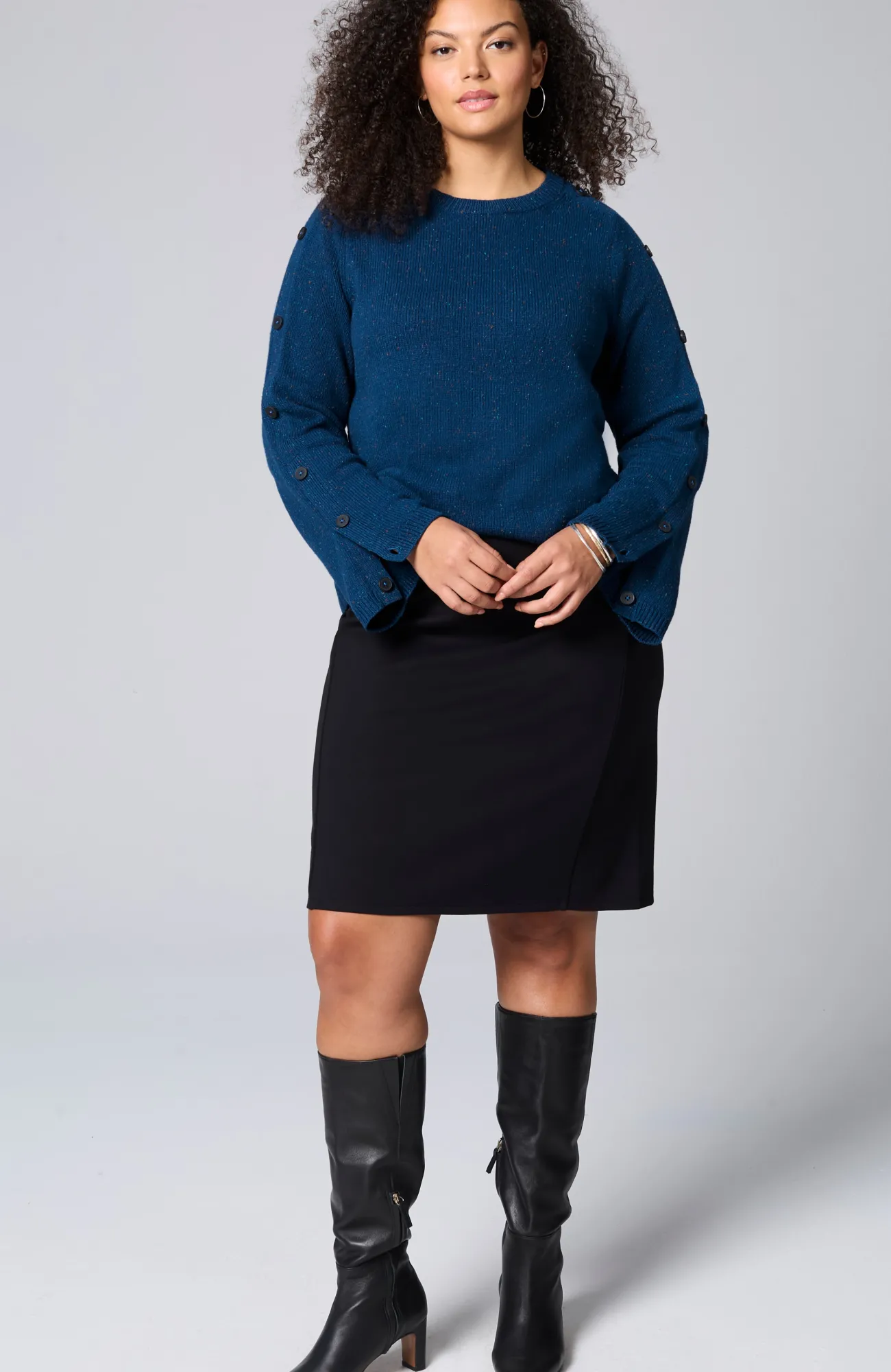 J.Jill Tweed Buttoned-Sleeve Sweater Fashion