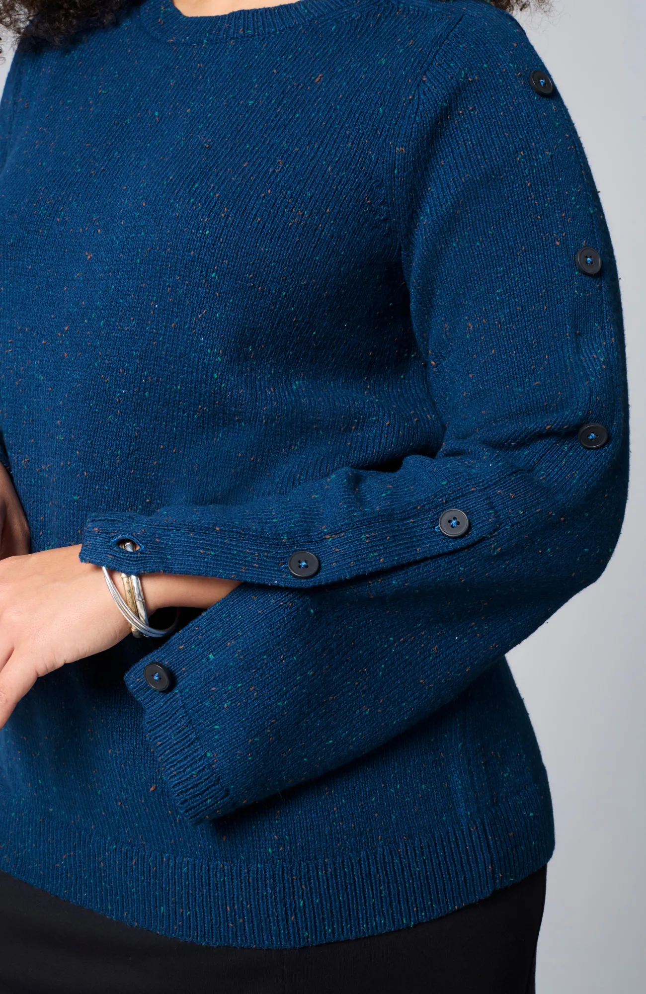 J.Jill Tweed Buttoned-Sleeve Sweater Fashion