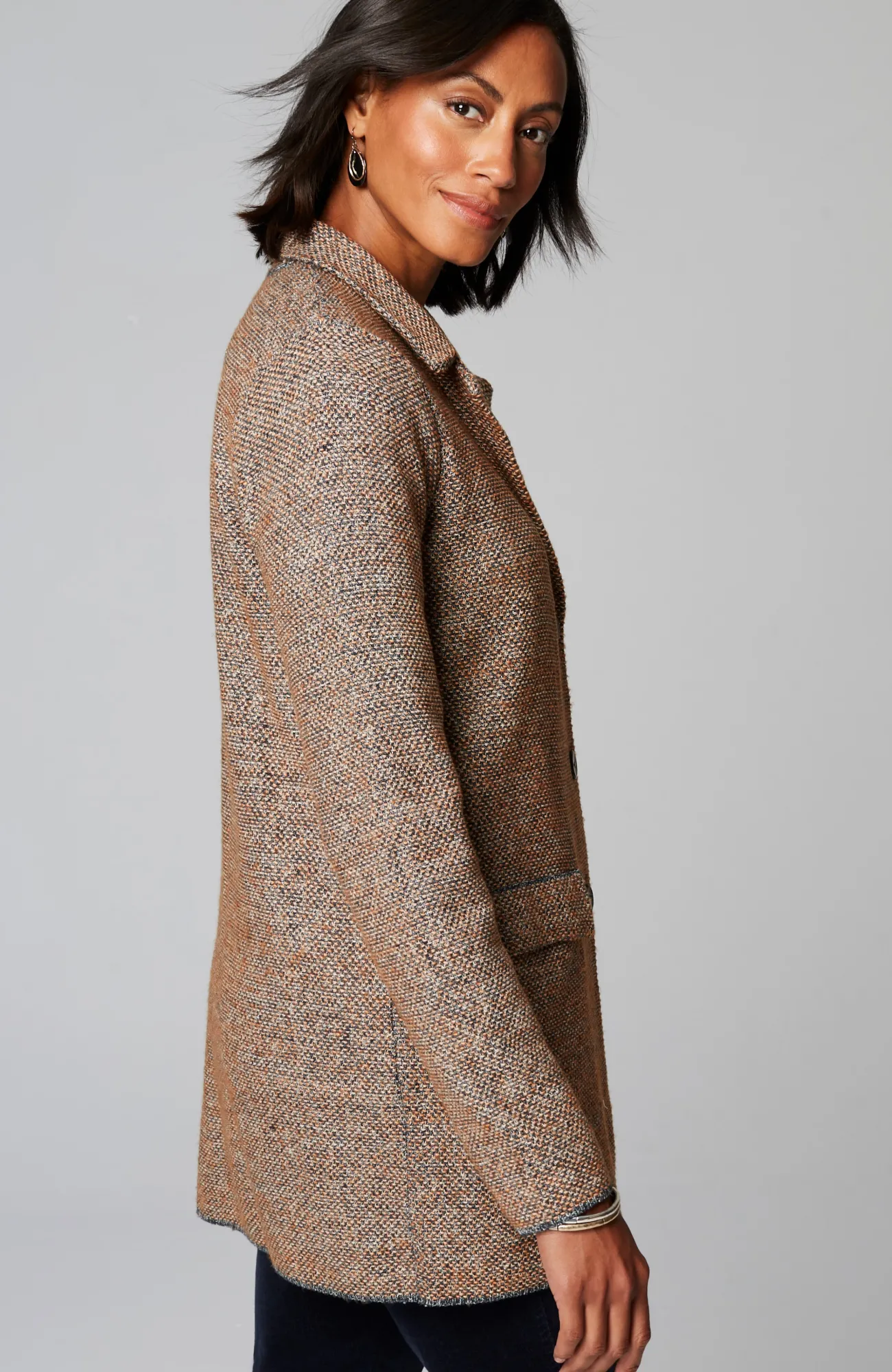 J.Jill Tweed-Textured Sweater-Jacket Maple Sugar Multi Online
