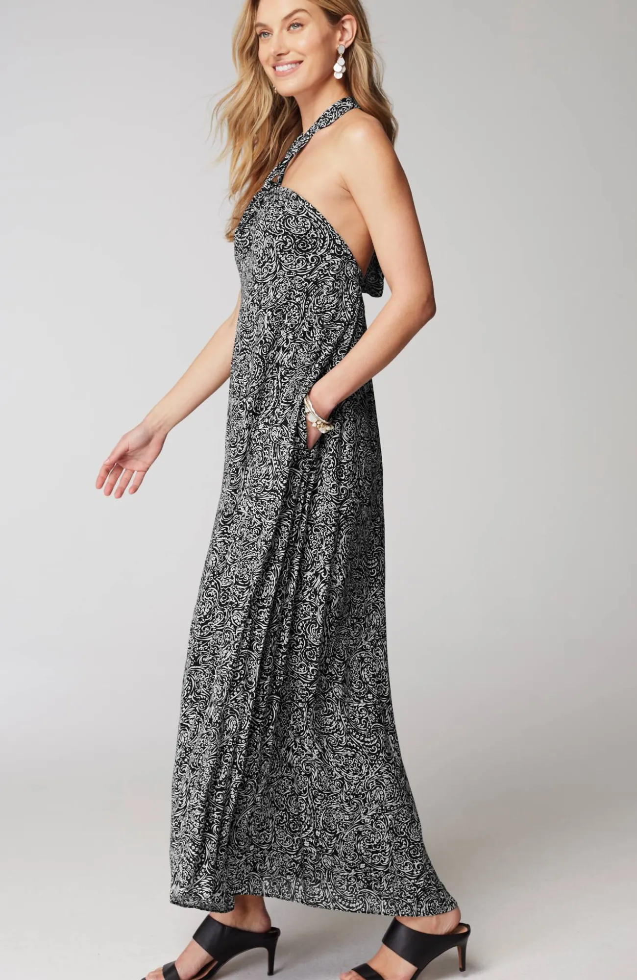 J.Jill Twisted-Halter Dress Black Elegant Paisley Best Sale