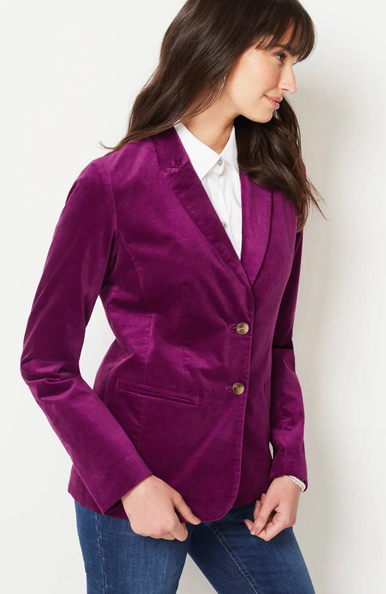 J.Jill Velveteen Stretch Curved-Hem Blazer Sugar Beet New