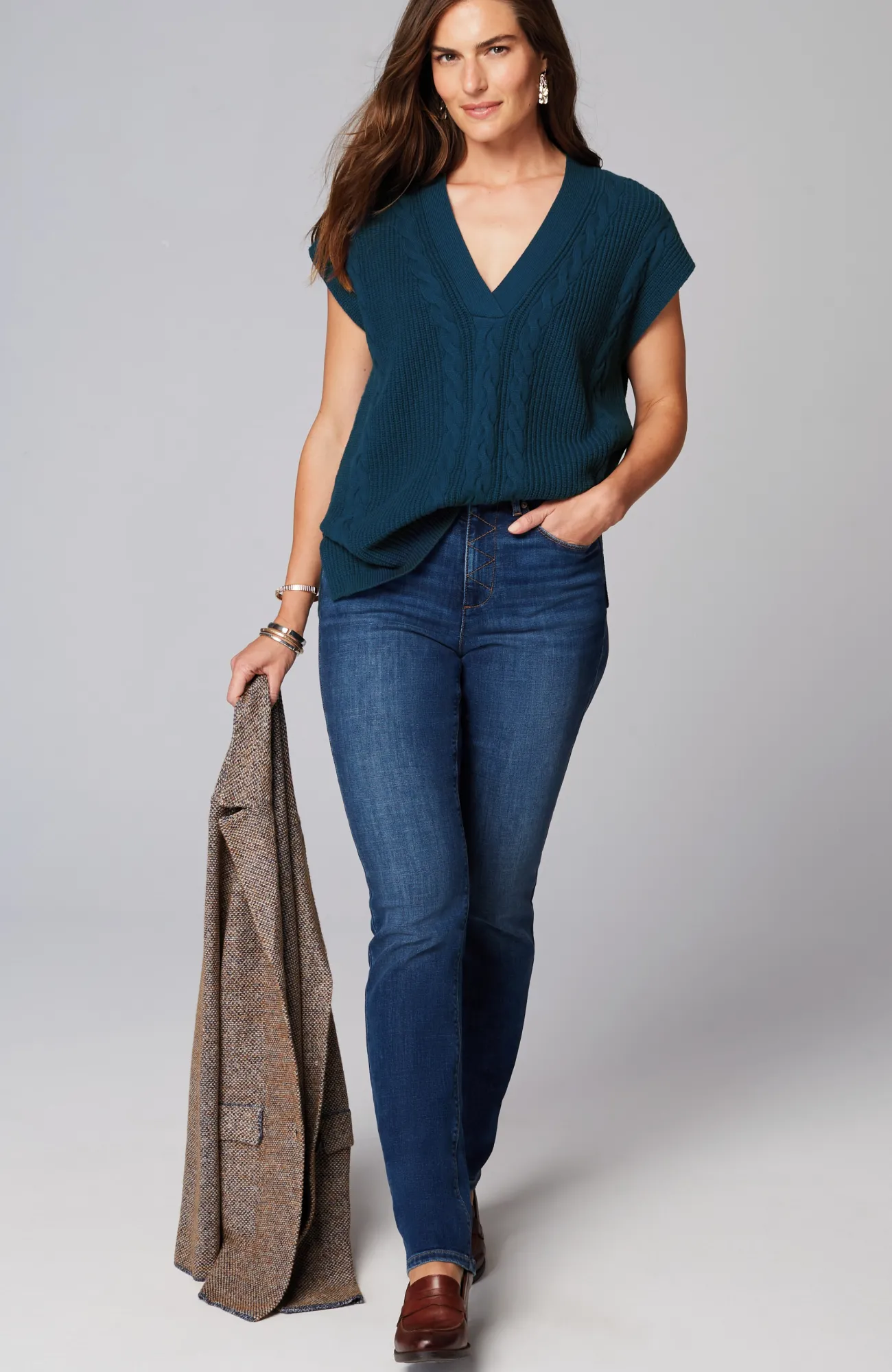 J.Jill V-Neck Cable Vest Peacock Blue Sale
