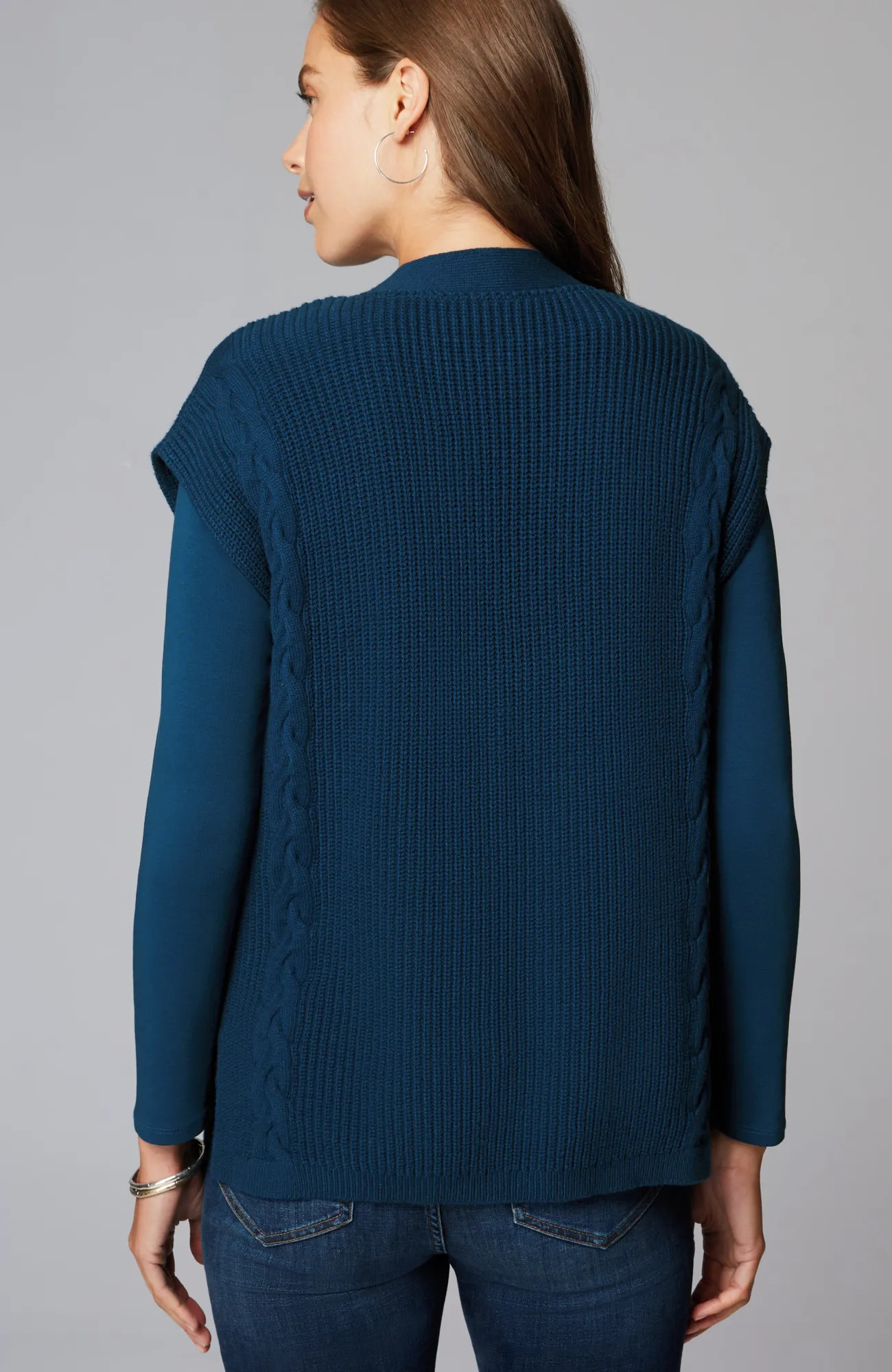 J.Jill V-Neck Cable Vest Peacock Blue Sale