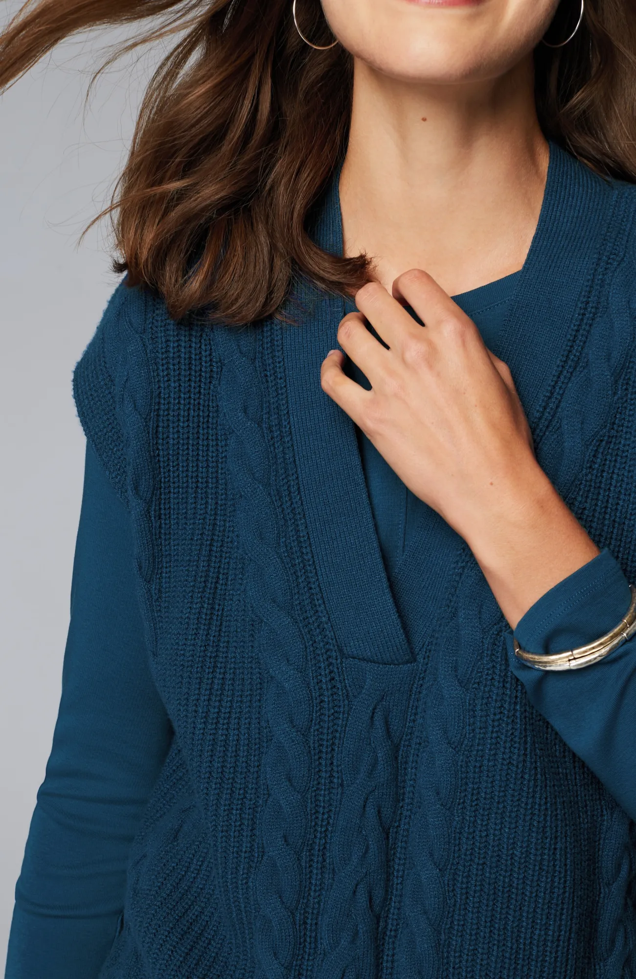J.Jill V-Neck Cable Vest Peacock Blue Sale
