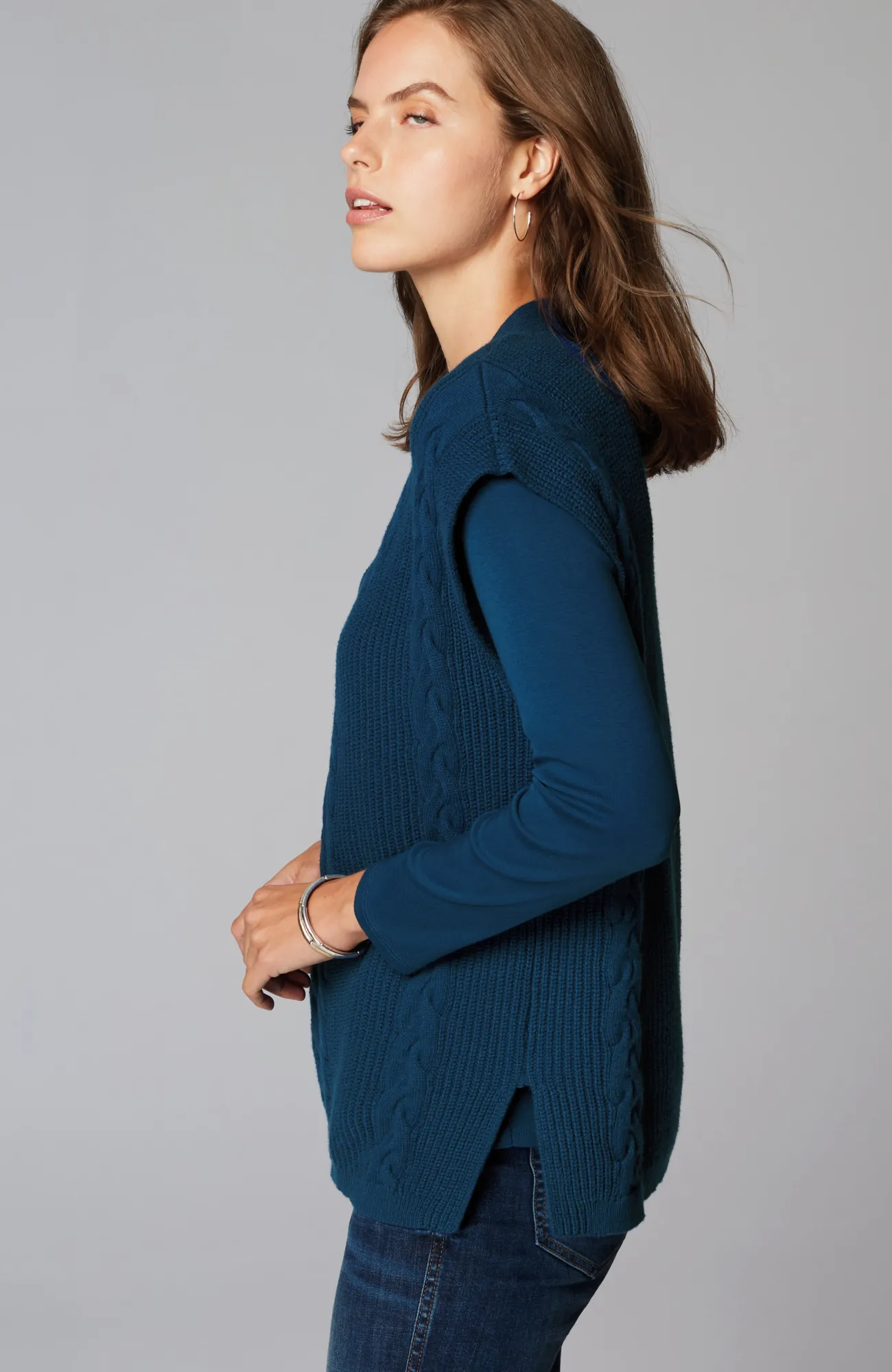 J.Jill V-Neck Cable Vest Peacock Blue Sale