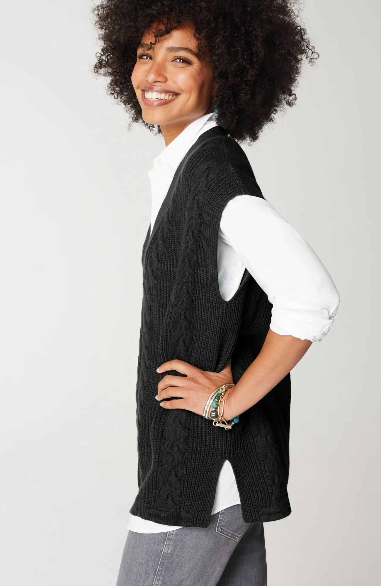 J.Jill V-Neck Cable Vest Peacock Blue Sale
