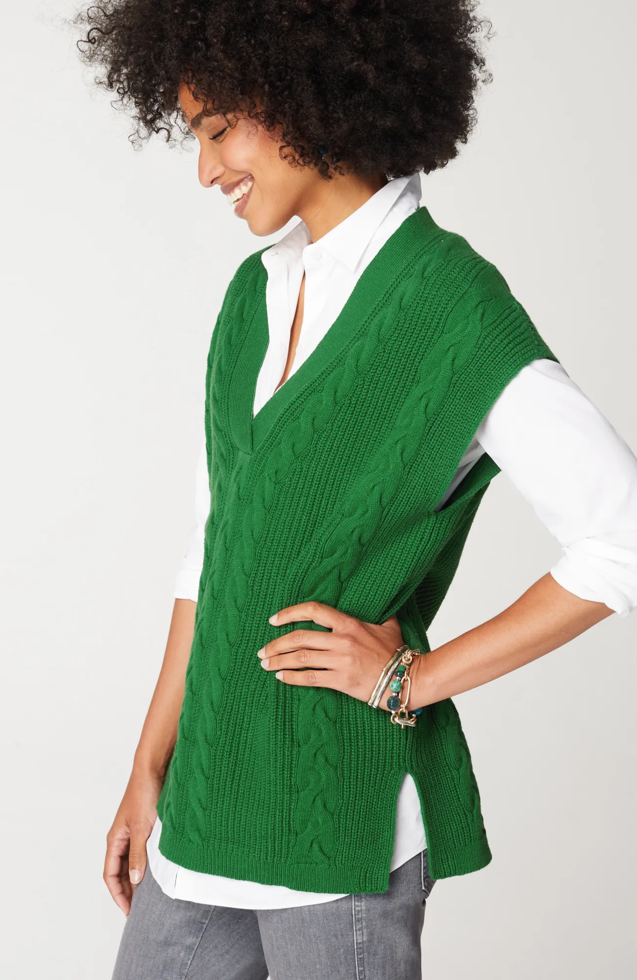 J.Jill V-Neck Cable Vest Peacock Blue Sale