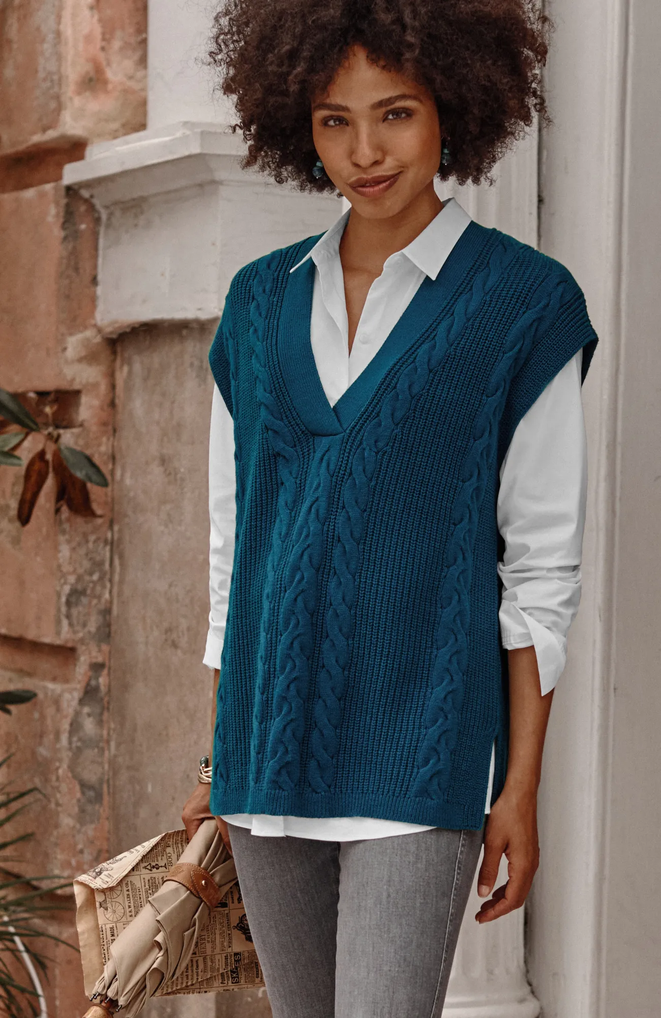 J.Jill V-Neck Cable Vest Peacock Blue Sale