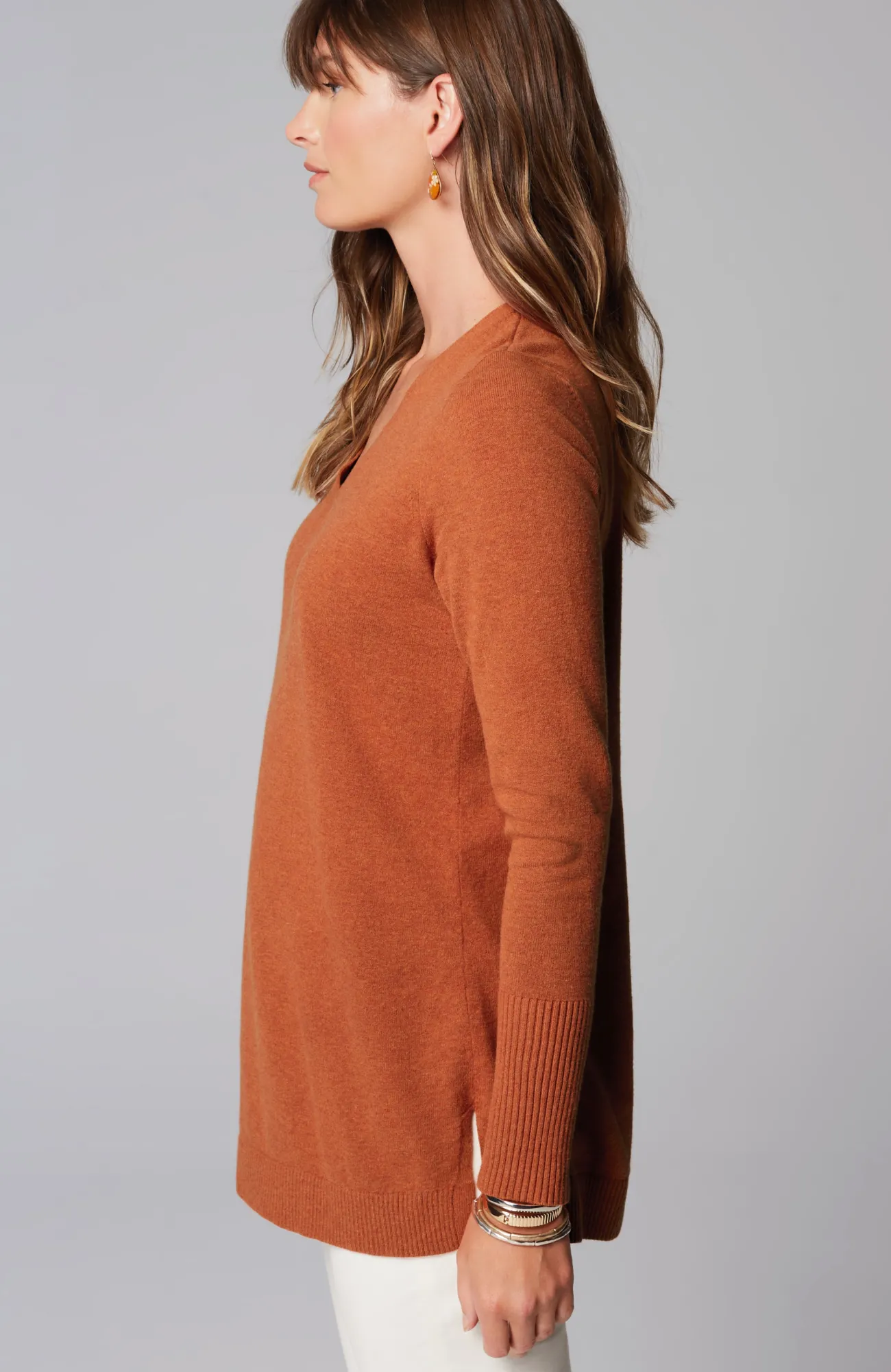 J.Jill V-Neck Sweater Tunic Tamarind Heather Discount