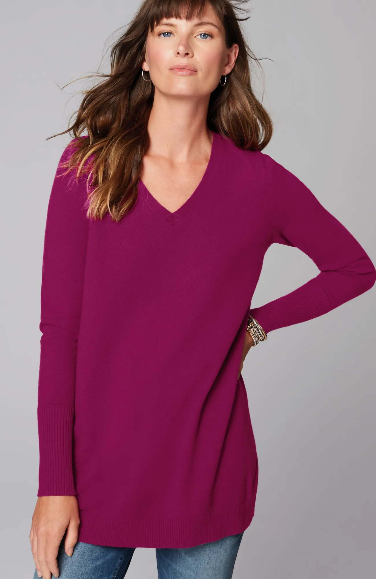 J.Jill V-Neck Sweater Tunic Tamarind Heather Discount