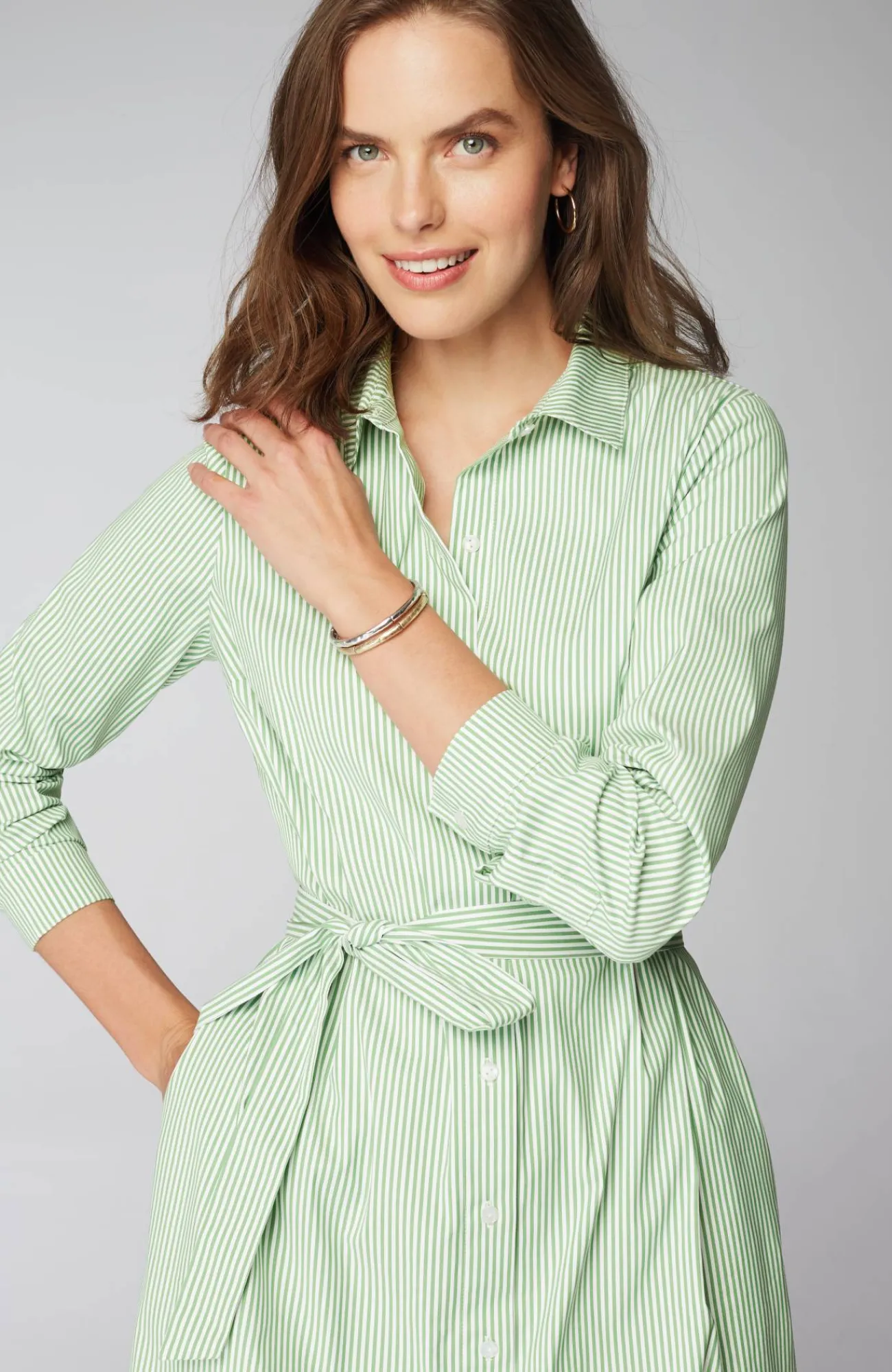 J.Jill Wearever Belted Shirtdress Mojito/white Store